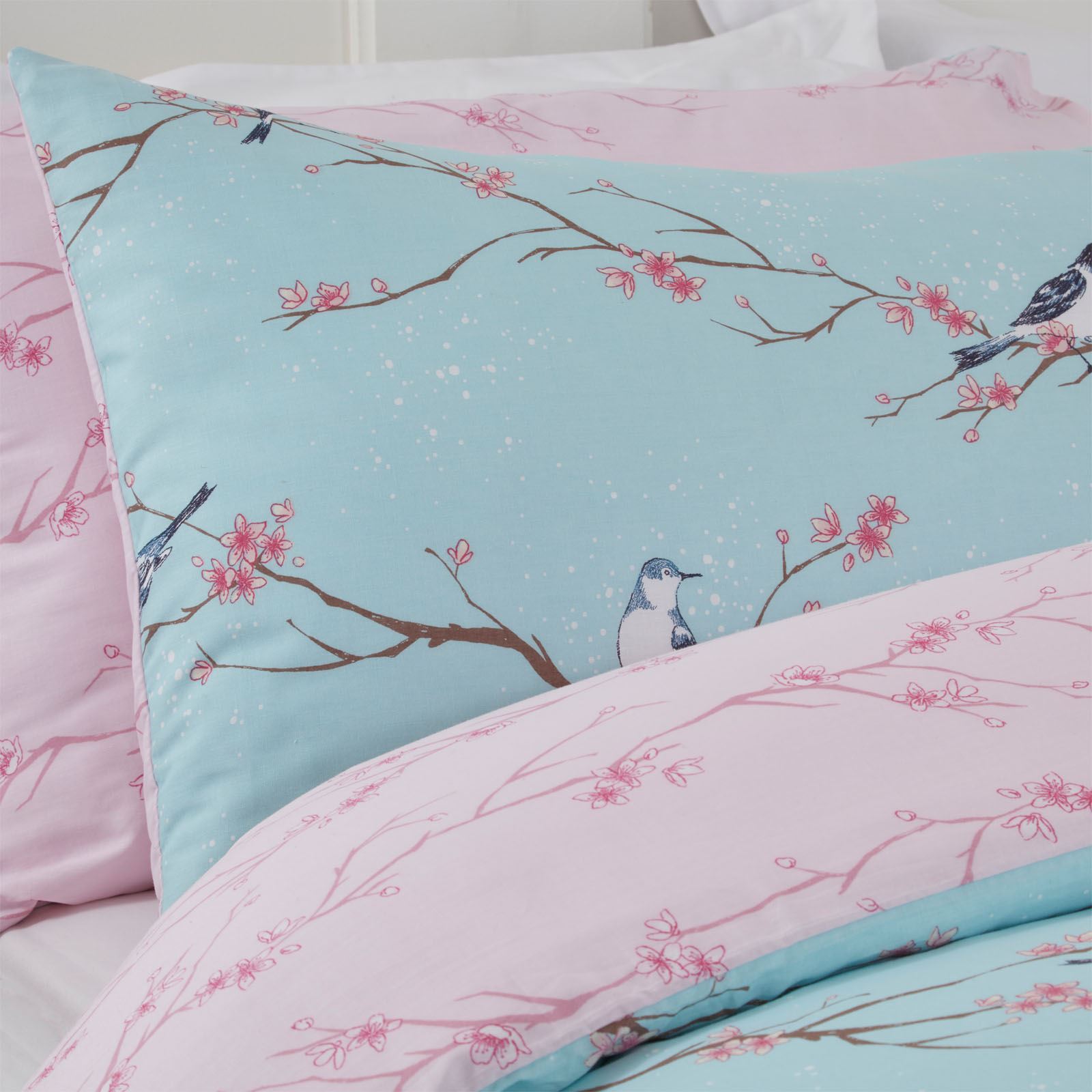 Dreamscene Blossom Bird Quilt Cover with Pillowcase Bedding Set Grey Blush Ochre