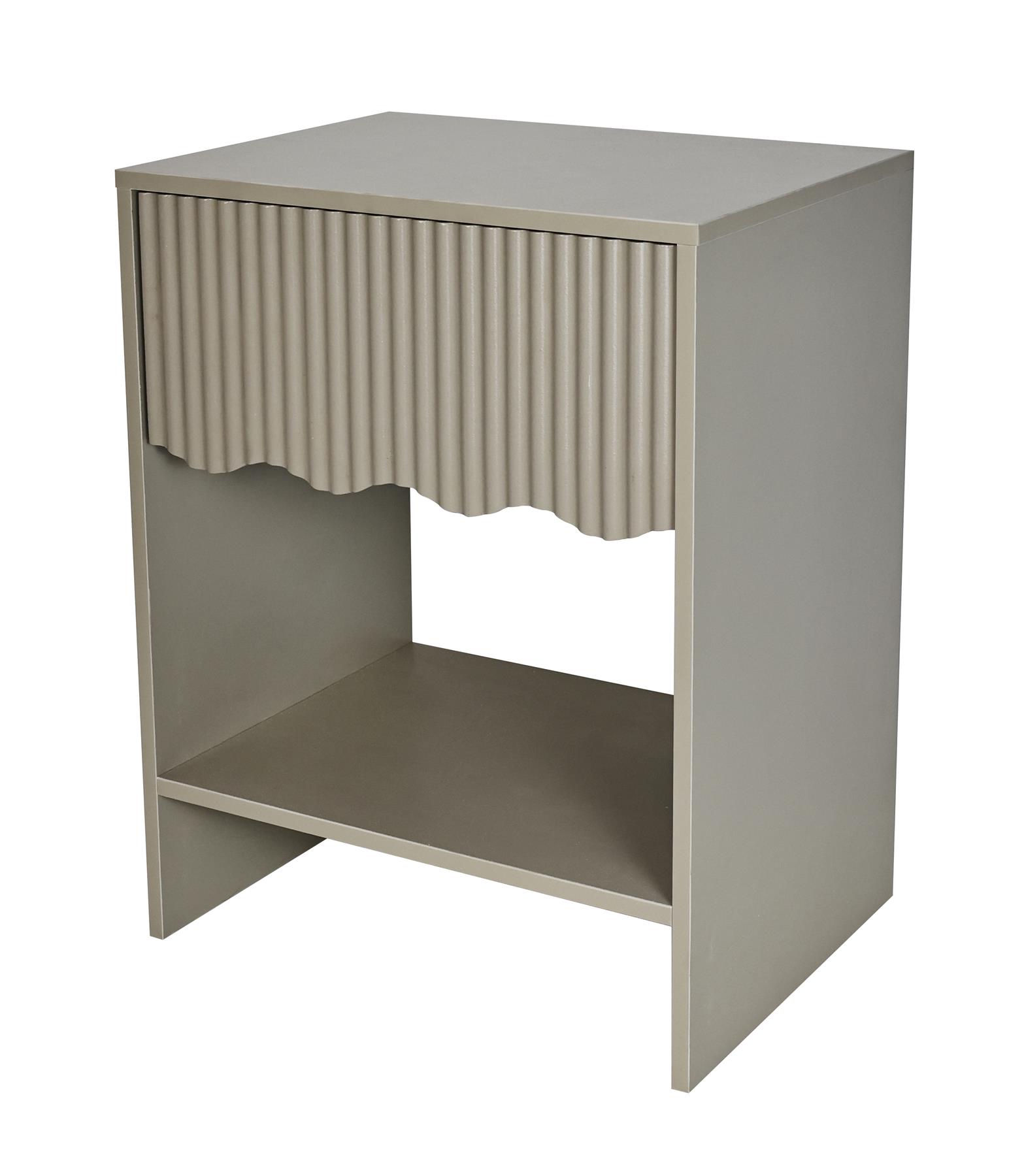 OHS Scallop Bedside Ribbed Wood Nightstand 1 Drawer Storage Unit End Table
