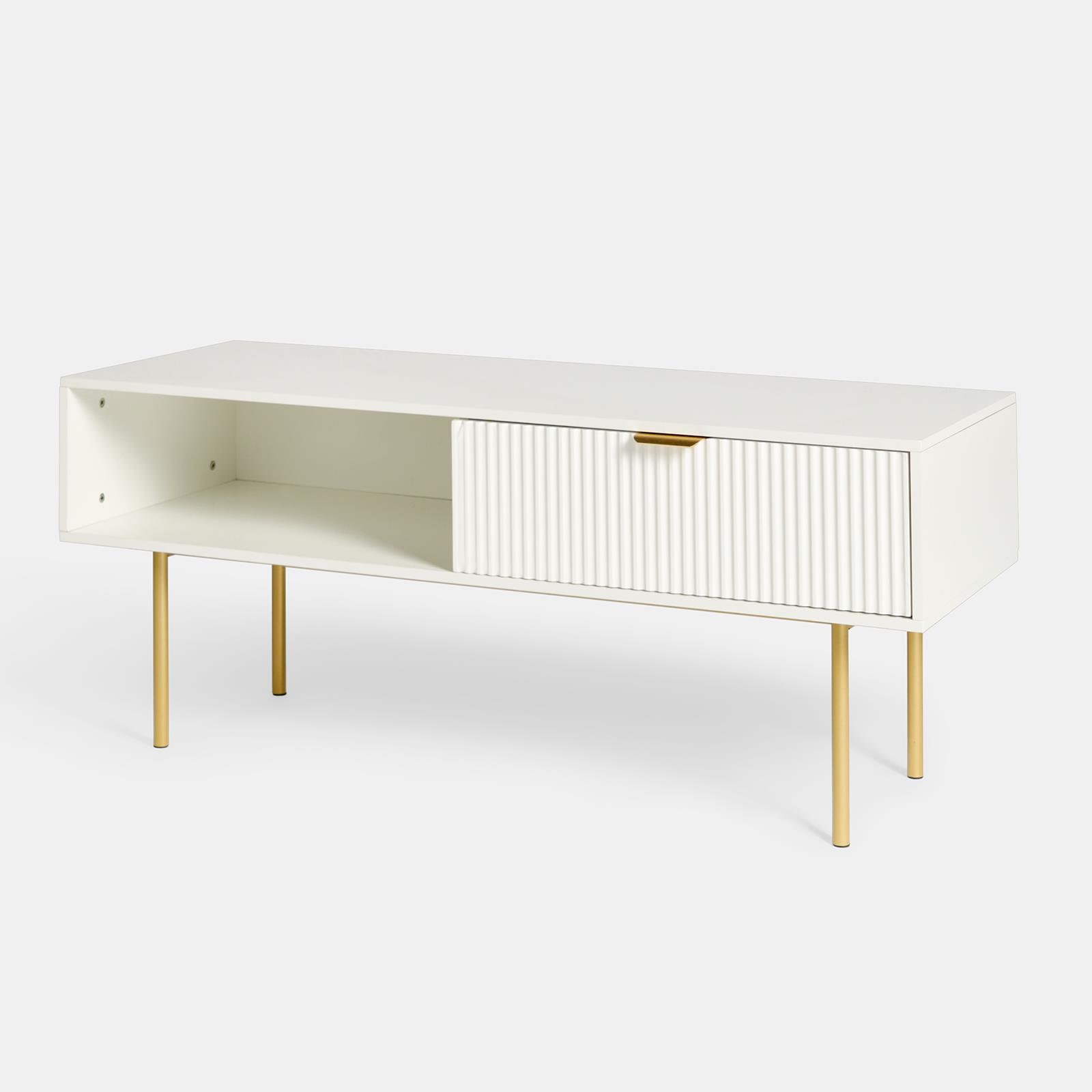 OHS Ribbed Coffee Table with Drawer Engineered Wood Shelf Storage Home Decor