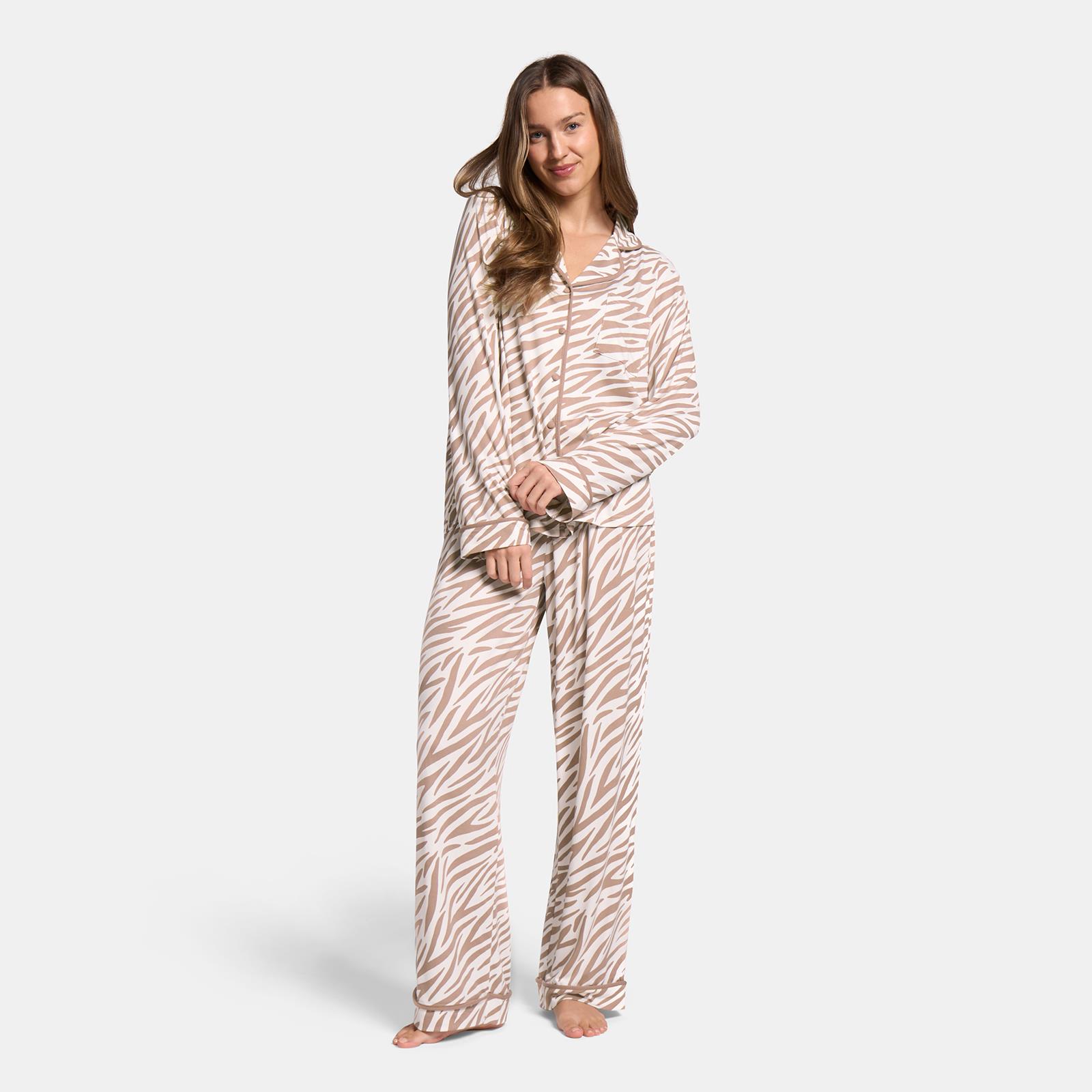 OHS Animal Print Pyjama Set Jersey Button Through Nightwear Loungewear