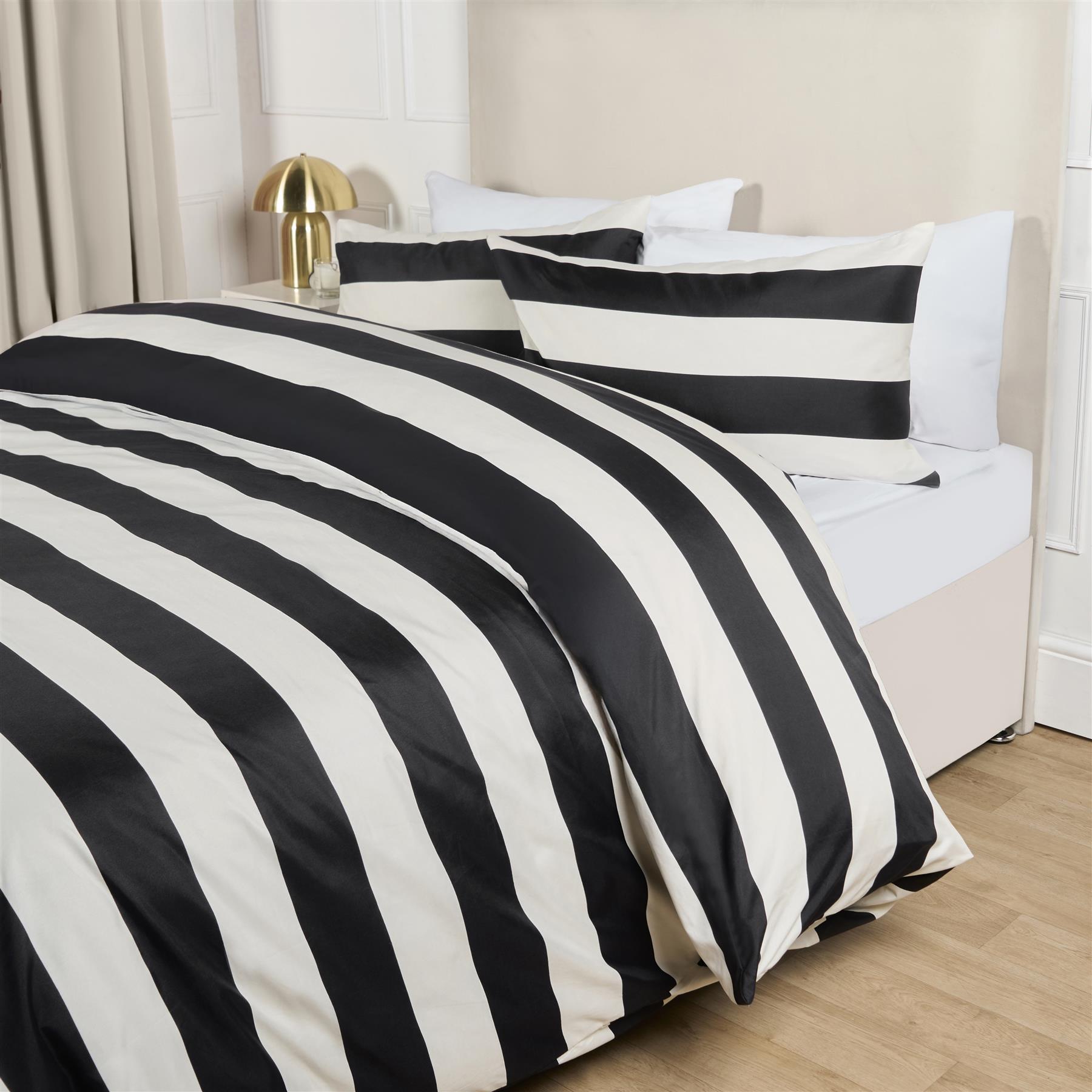 OHS Stripe Bedding Set Microfibre Reversible Duvet Cover with Pillowcase