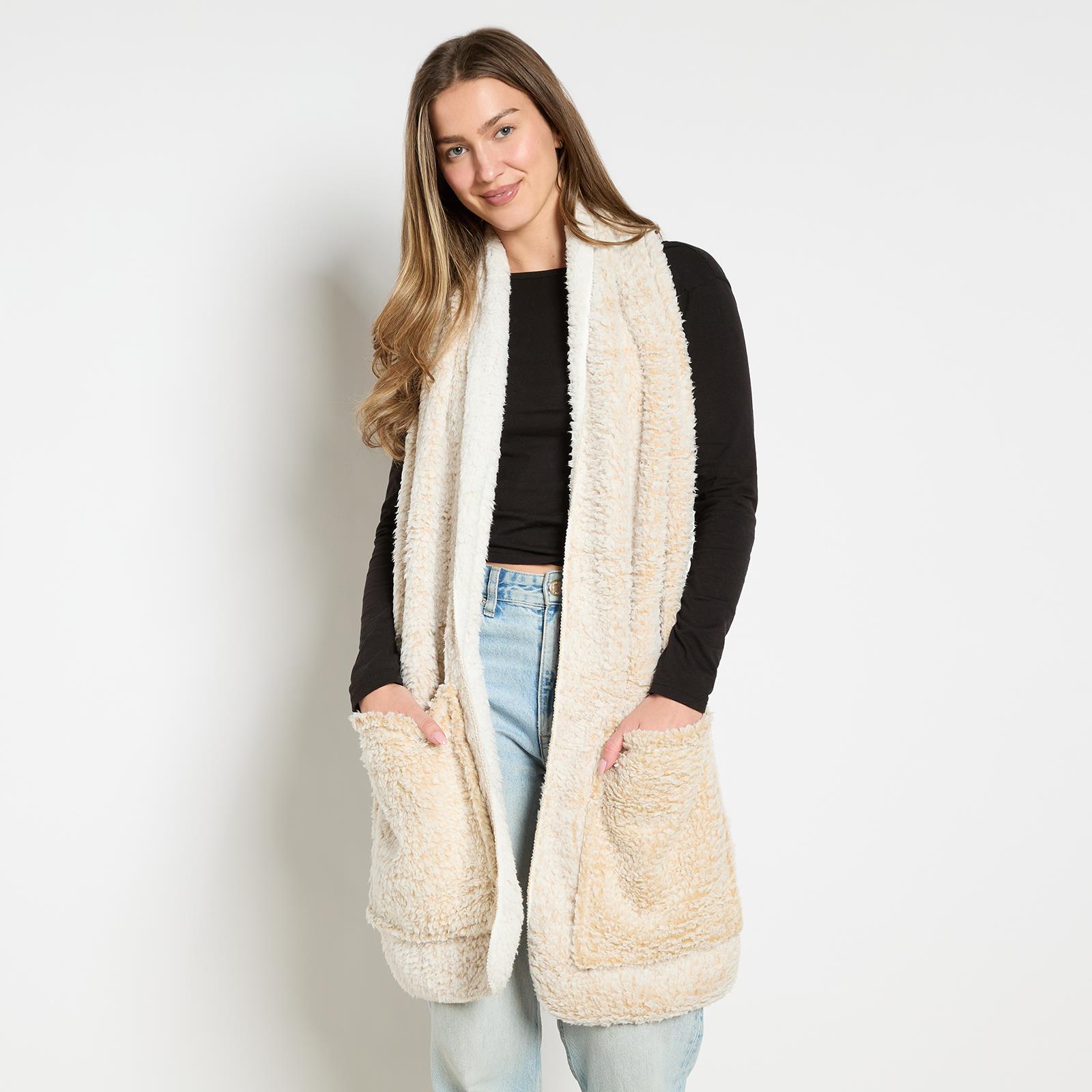 OHS Teddy Fleece Scarf Long Thermal Soft Pockets Hand Neck Warmer Marl Wrap