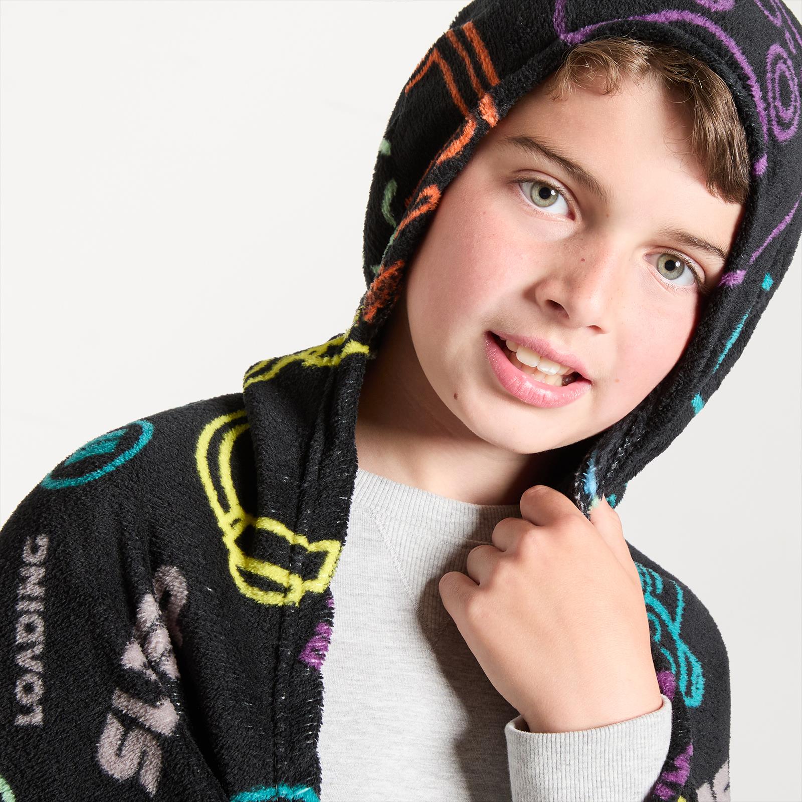 OHS Kids Hooded Throw Novelty Print Flannel Fleece Winter Warm Wearable Blanket