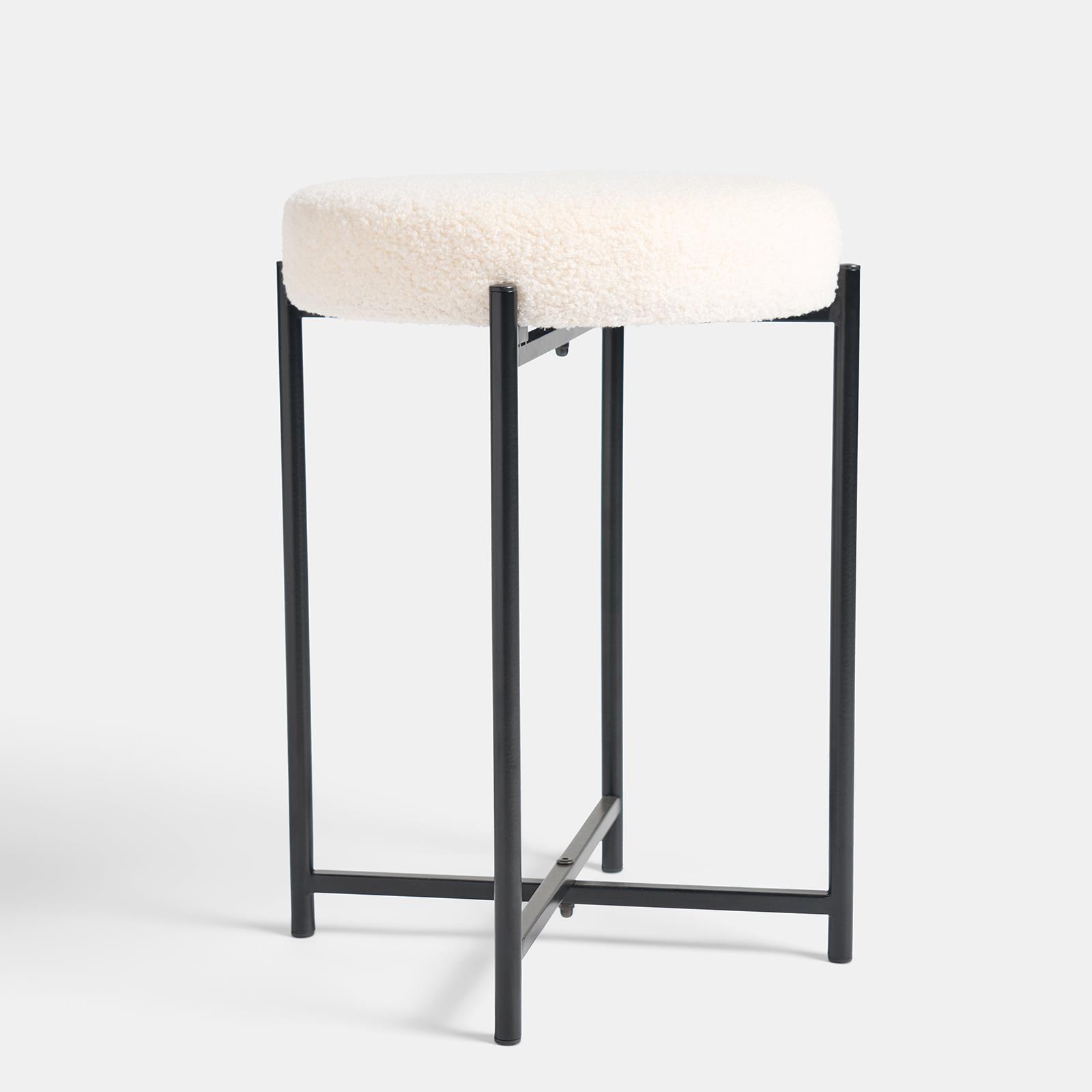 OHS Boucle Round Stool Upholstered Makeup Vanity Padded Seat Sturdy Table Chair