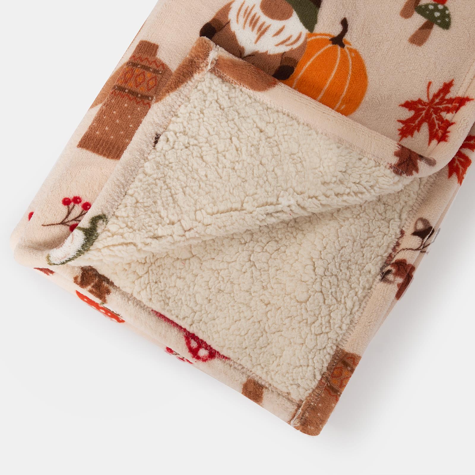 Autumn Gonk Throw Over Fleece Bed Sofa Sherpa Soft Warm Blanket Plush Pumpkin