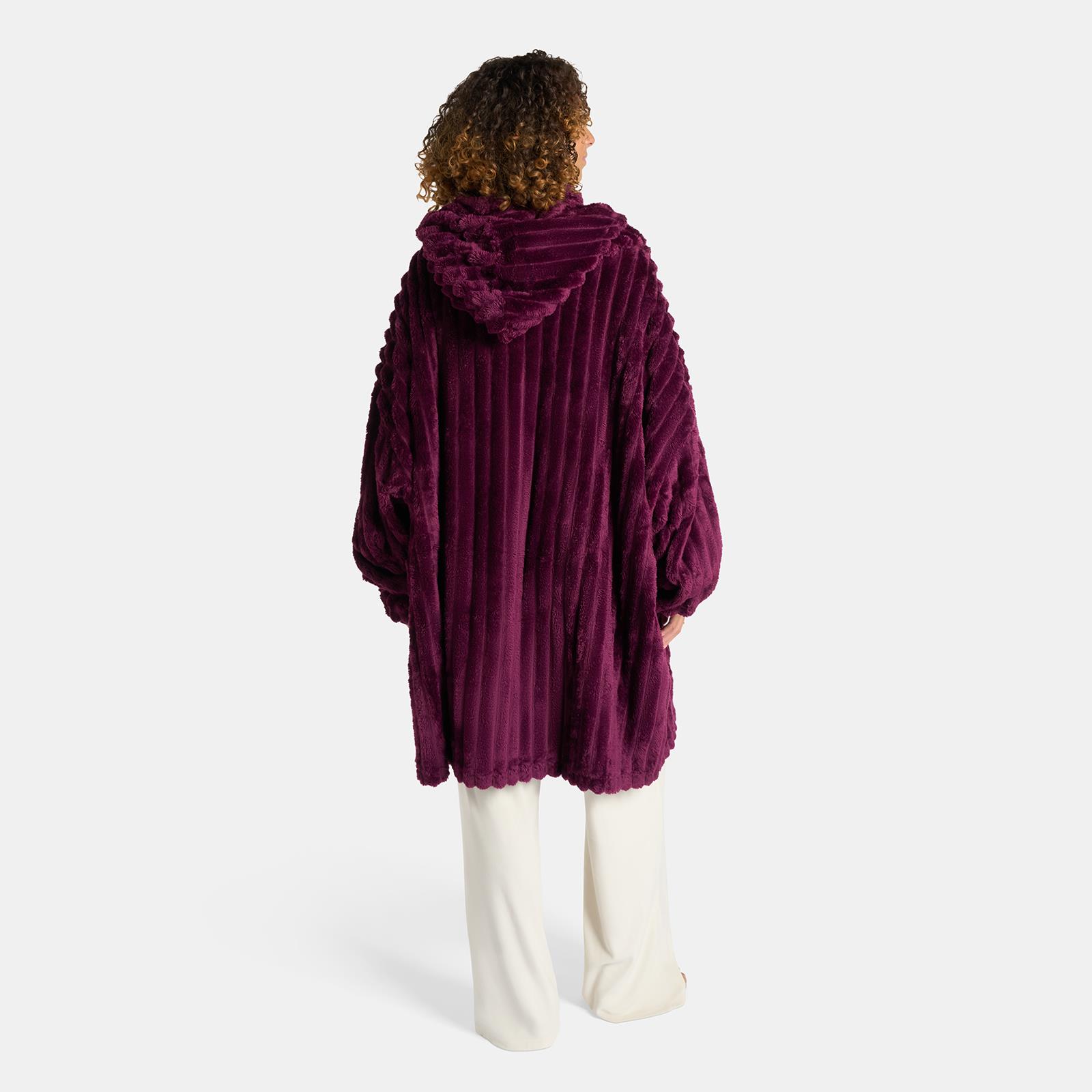 OHS Ribbed Flannel Hooded Blanket Fleece Wearable Throw Warm Oversized Hoodie