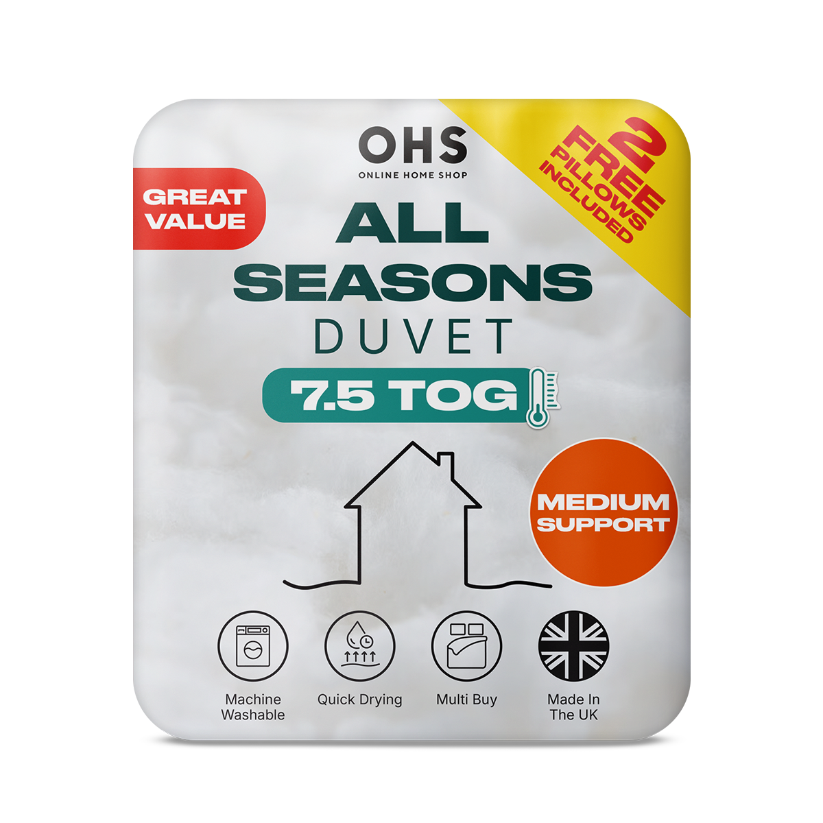OHS Essentials Duvet Soft-Like-Down Quilt Filled Bedding 4.5/10.5/13.5/15 TOG