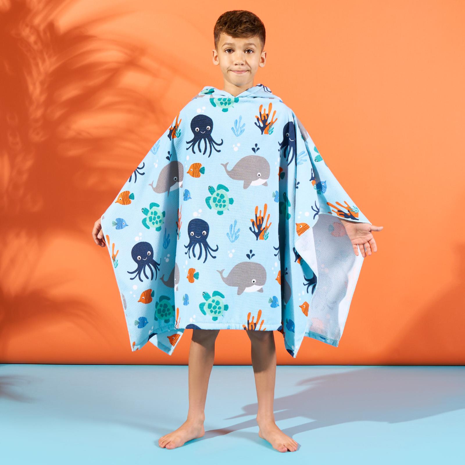 Kids Poncho Beach Towel Hooded Quick Dry Microfibre Holiday Swimming Absorbent