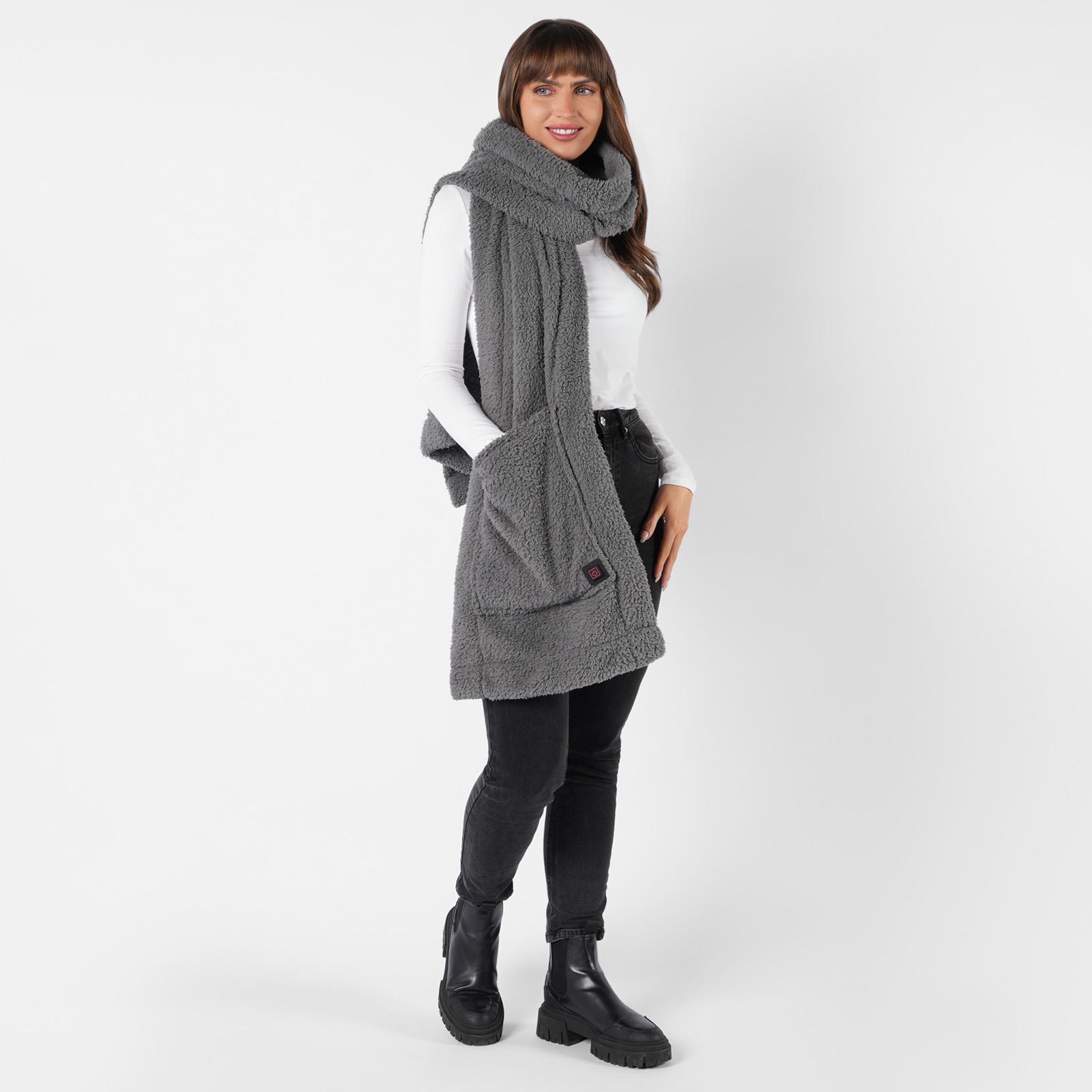 Teddy Fleece Scarf Heated Long Pockets Warm Wrap Shawl Scarves USB Power Bank