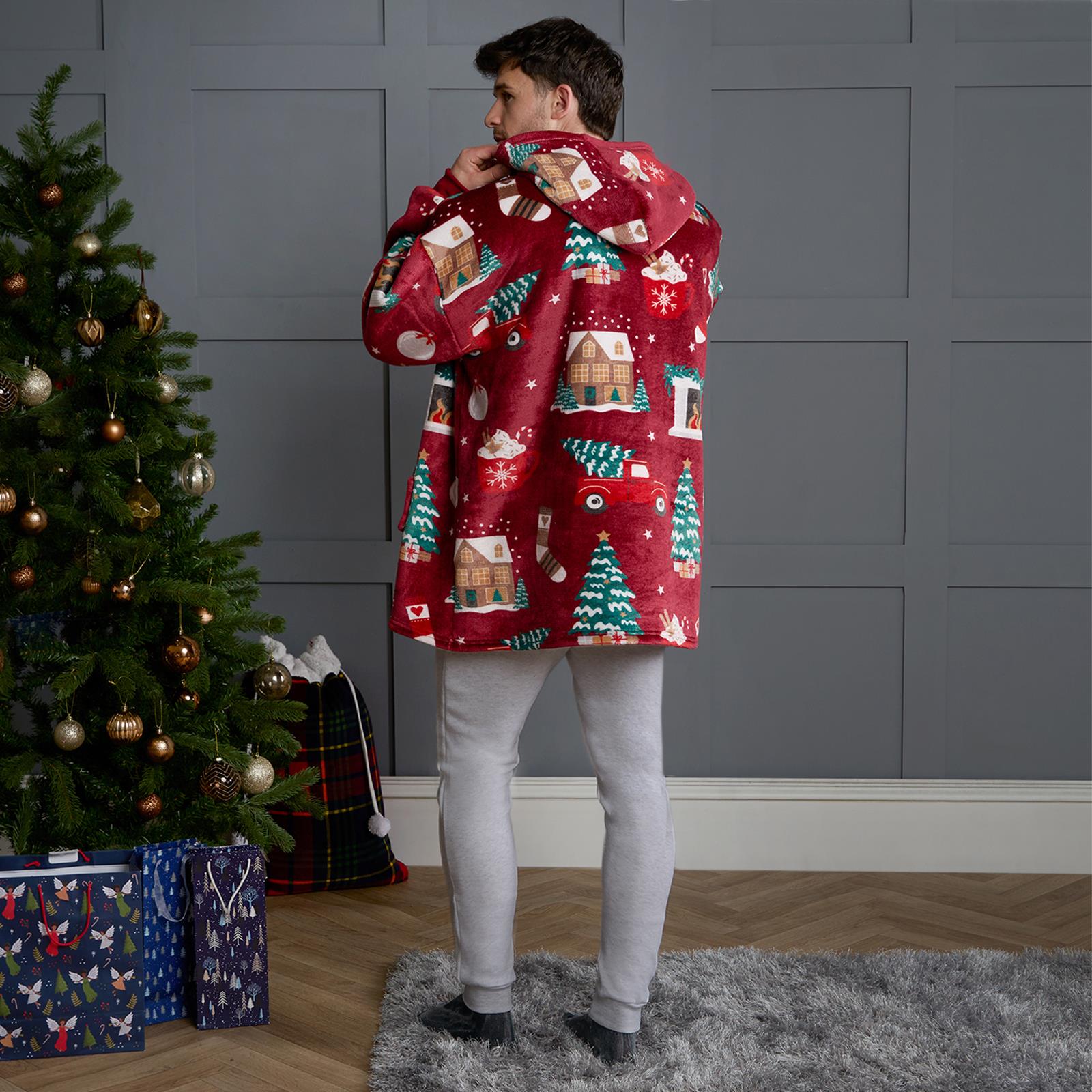 Xmas Hoodie Blanket Throw Sherpa Fleece Warm Plush Jumper Sweatshirt Super Soft