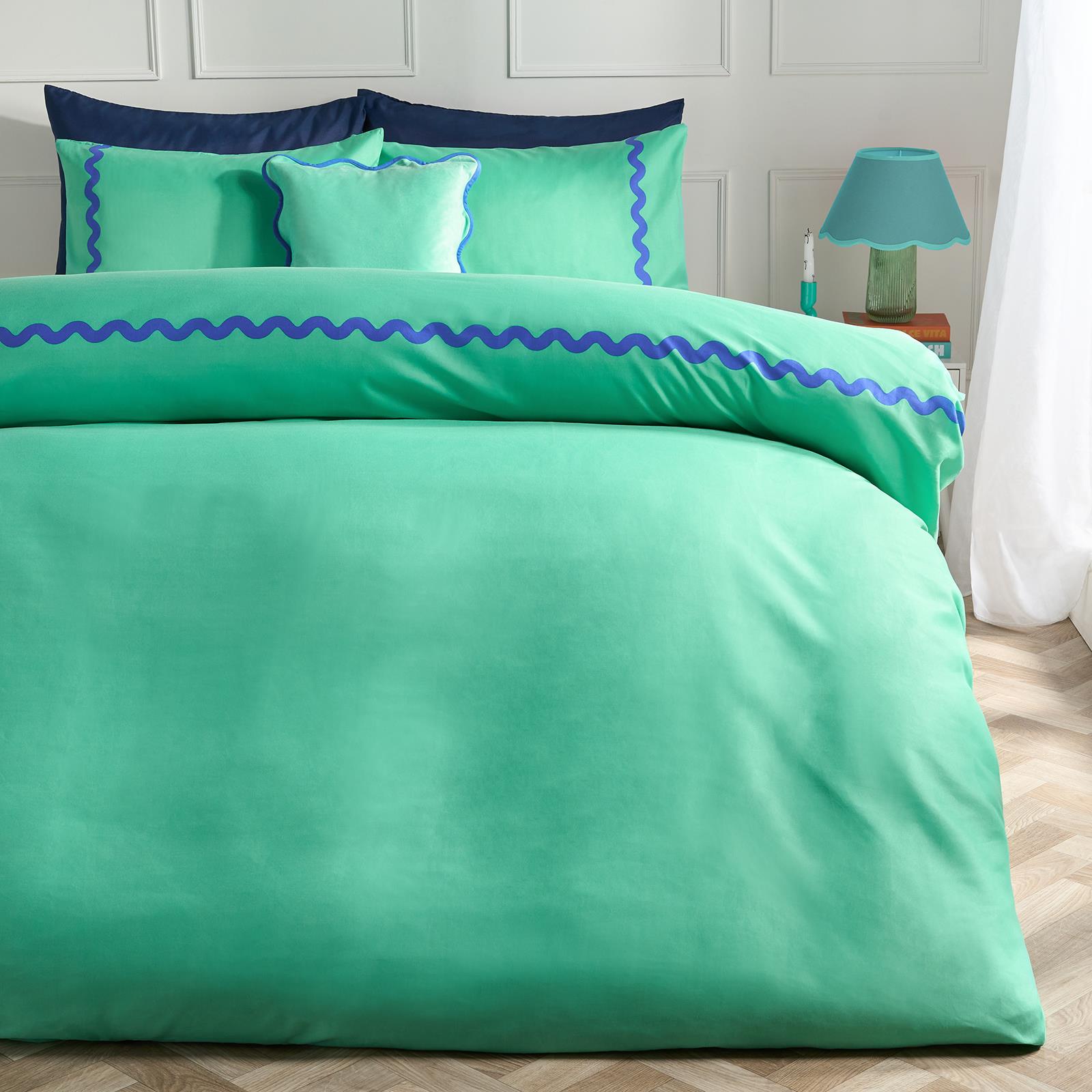 OHS Wave Edge Bedding Set Microfibre Plain Duvet Cover with Pillowcase