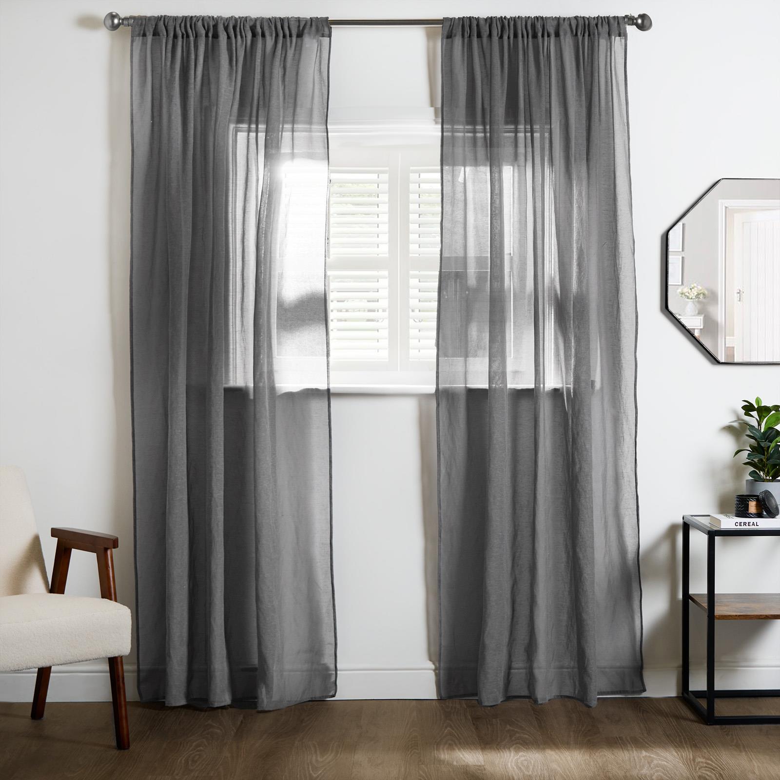 OHS Linen Look Voile Net Curtains 2 Panels Rod Slot Top Pair Home Set 55x87