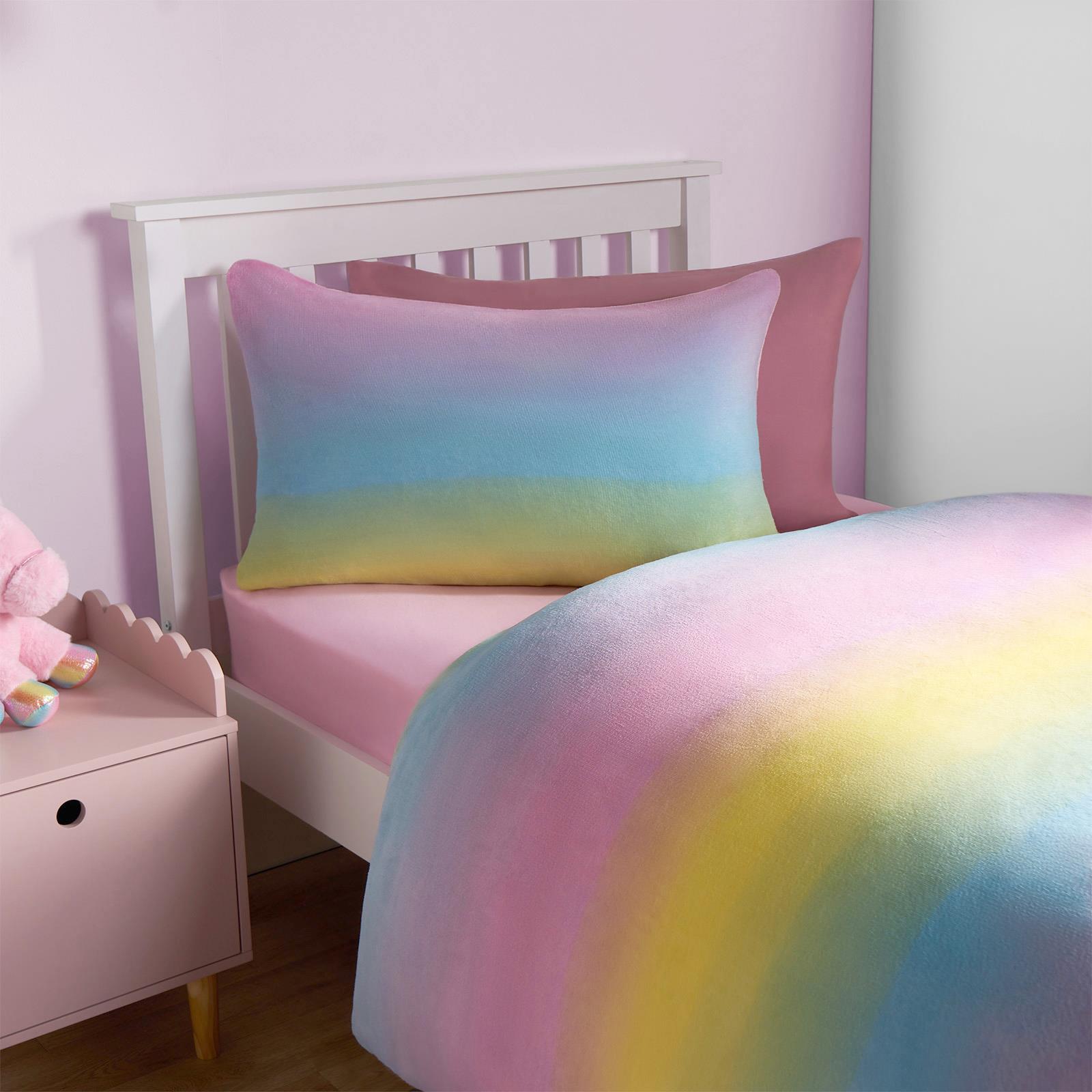 Ombre Fleece Duvet Cover Pillowcase Quilt Rainbow Bedding Set Soft Single Double