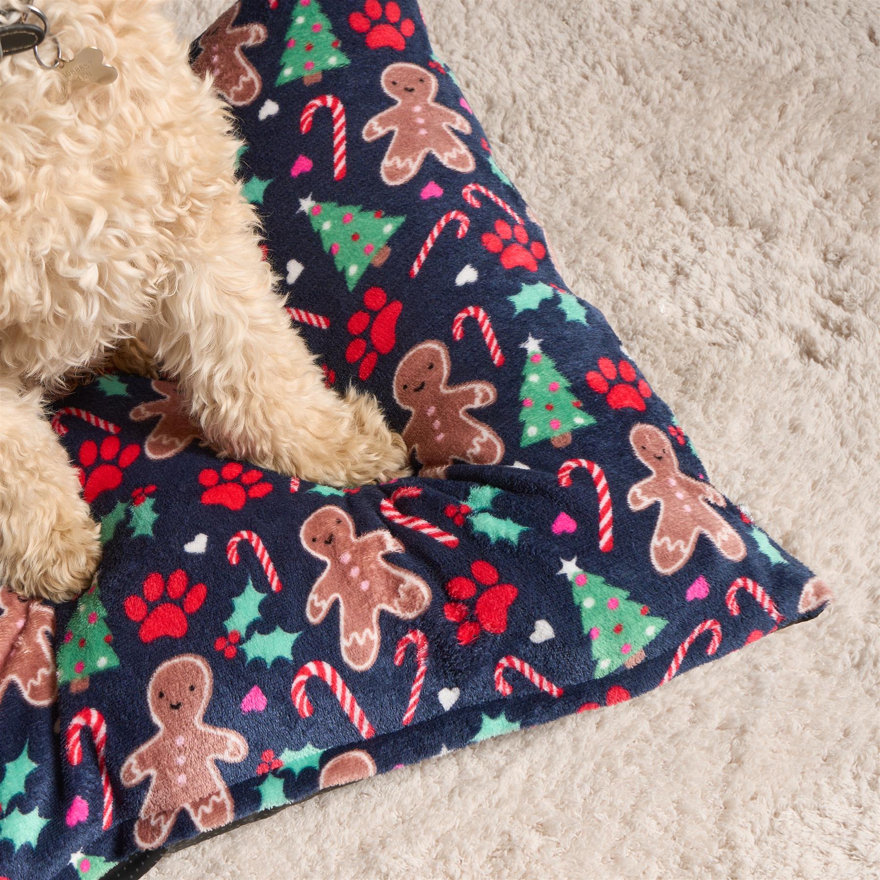 OHS Print Pet Bed Fleece Paw Checks Leopard Stripes Xmas Calming Cushion Dog Cat