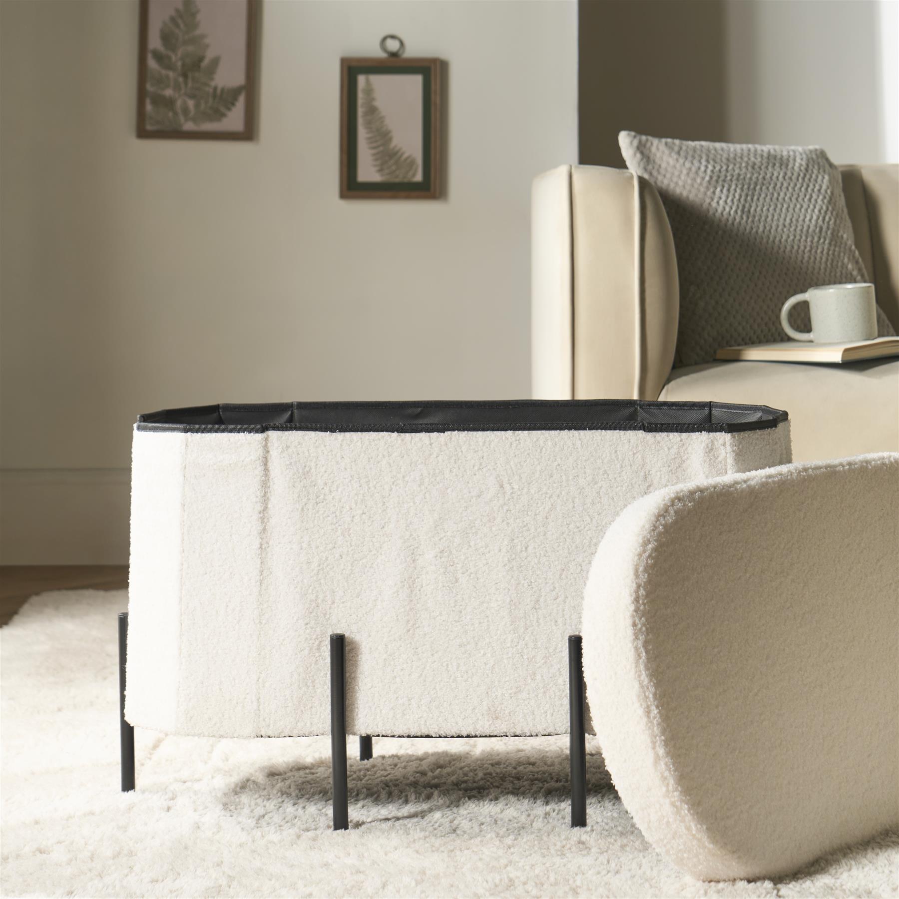OHS Ottoman Boucle Storage Box Folding Footstool Cube Round Rectangle