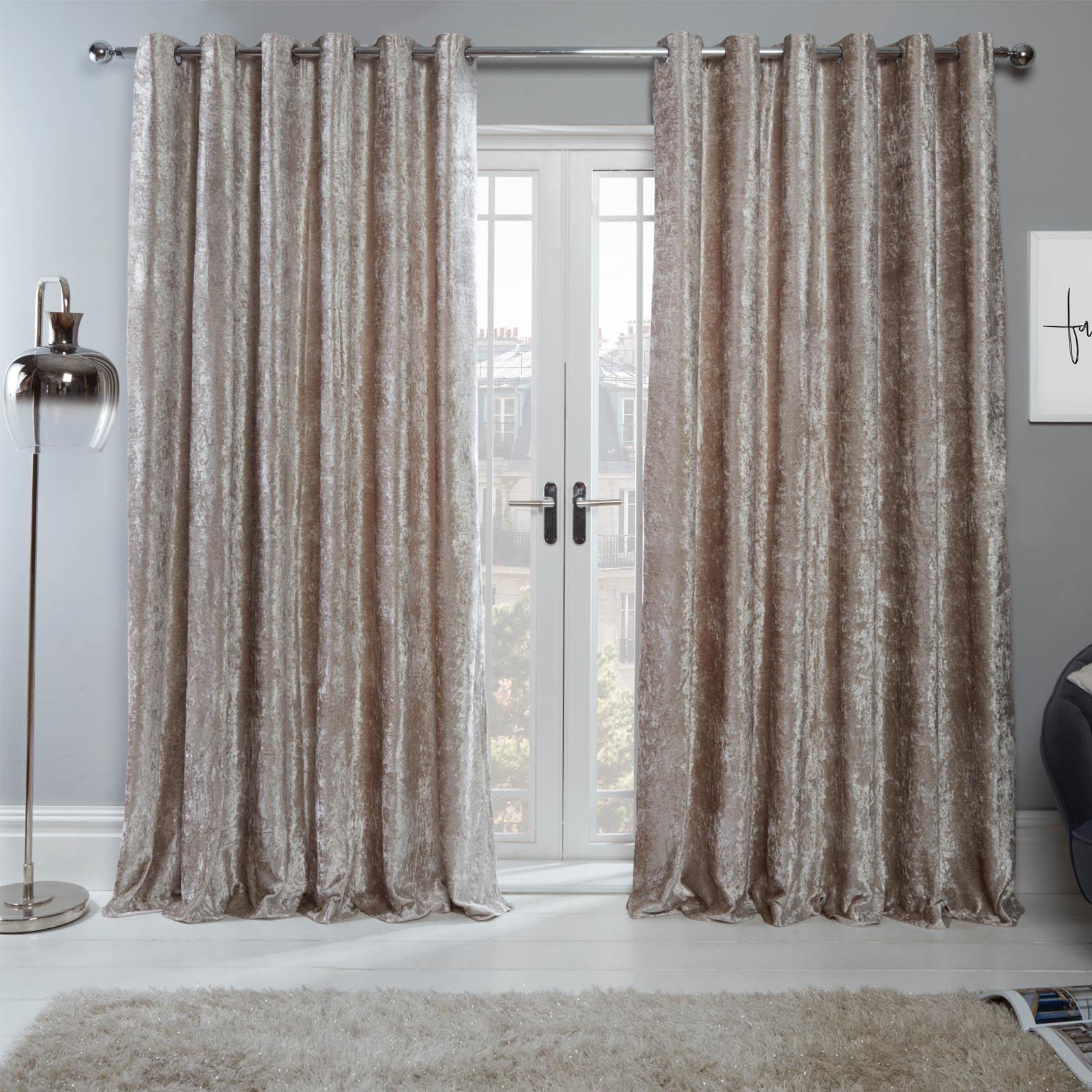 Sienna Crushed Velvet Curtains PAIR of Eyelet Ring Top Fully Lined