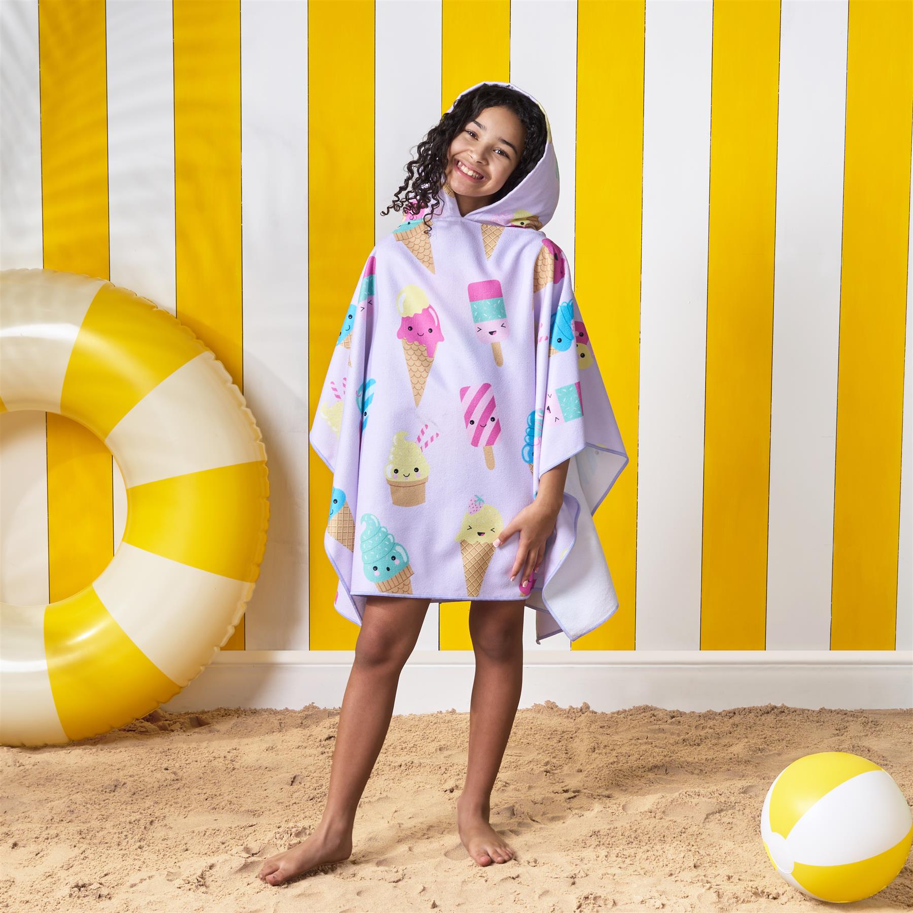 Kids Poncho Beach Towel Hooded Quick Dry Microfibre Holiday Swimming Absorbent - Picture 55 of 139