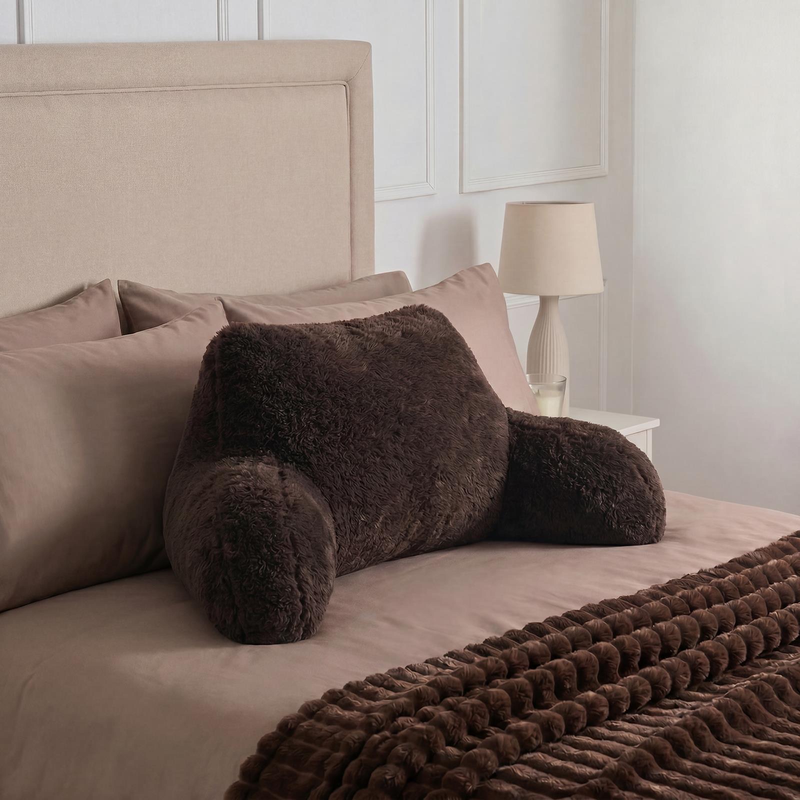 OHS Teddy Fleece Reading Pillow Cuddle Cushion with Arms Lumbar Bed Chair