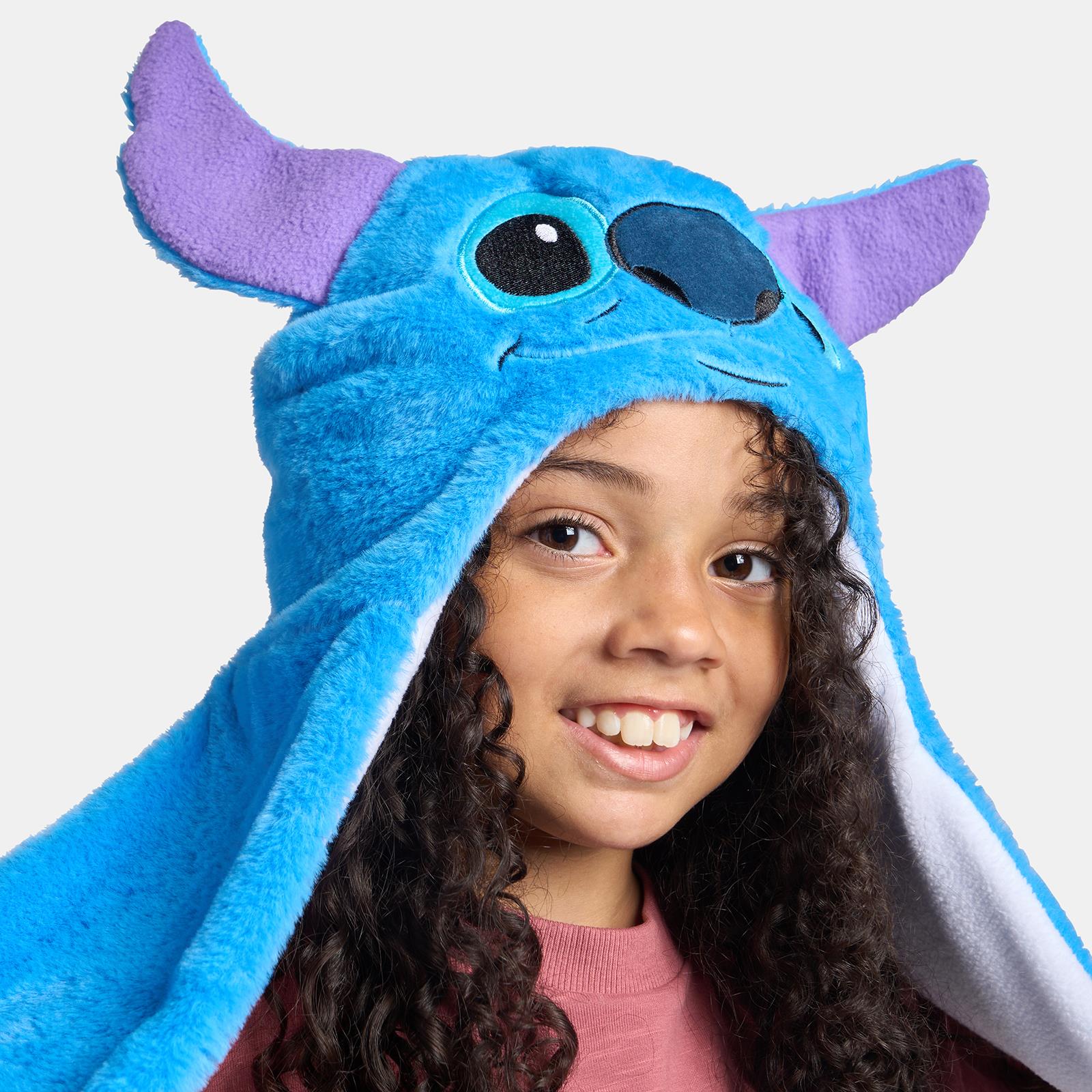 OHS x Stitch Kids Hooded Scarf Novelty Fleece Pocket Winter Wrap Hand Warmer 