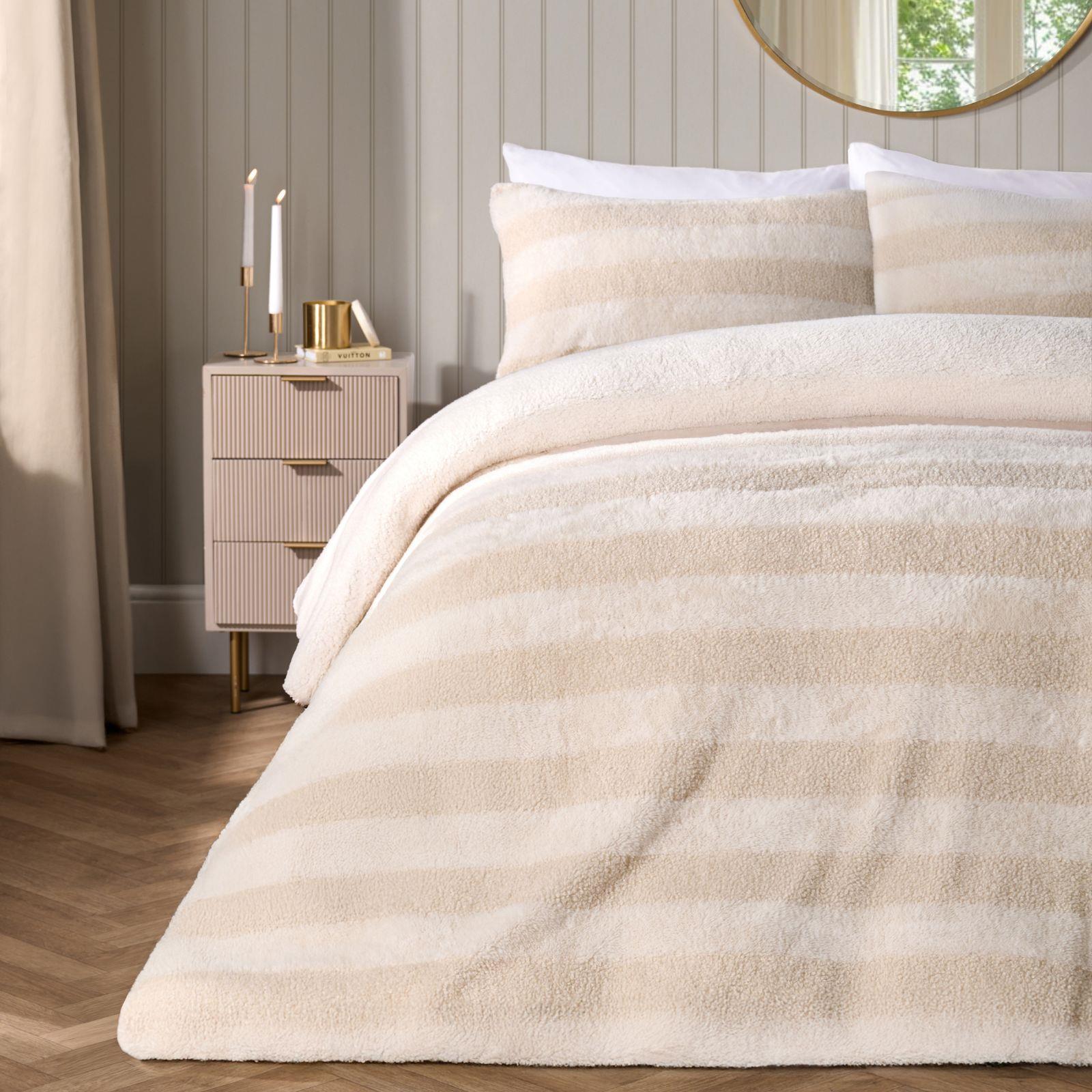 OHS Tufted Boucle Stripe Duvet Cover with Pillowcase Thermal Winter Bedding Set