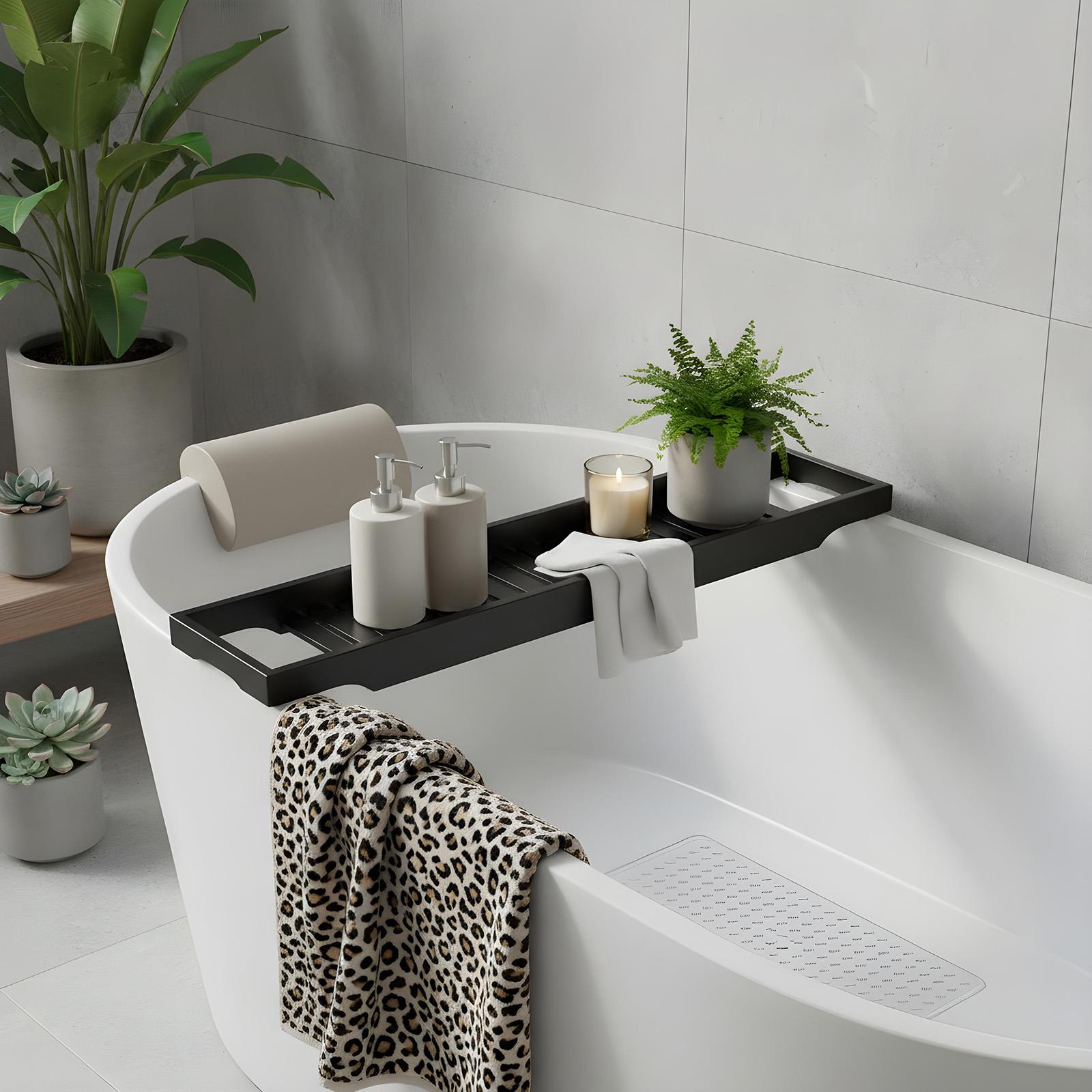 OHS Bamboo Bath Tub Rack Storage Bathroom Caddy Shelf Tray Soap Holder Tidy Unit