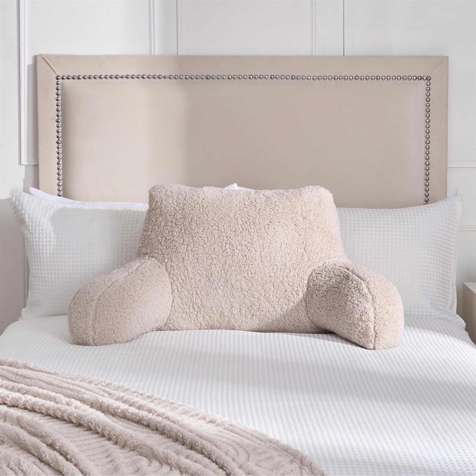 Teddy Fleece Bed Reading Cushion Pillow with Arms Lumbar Chair Back Rest Support - Picture 33 of 59