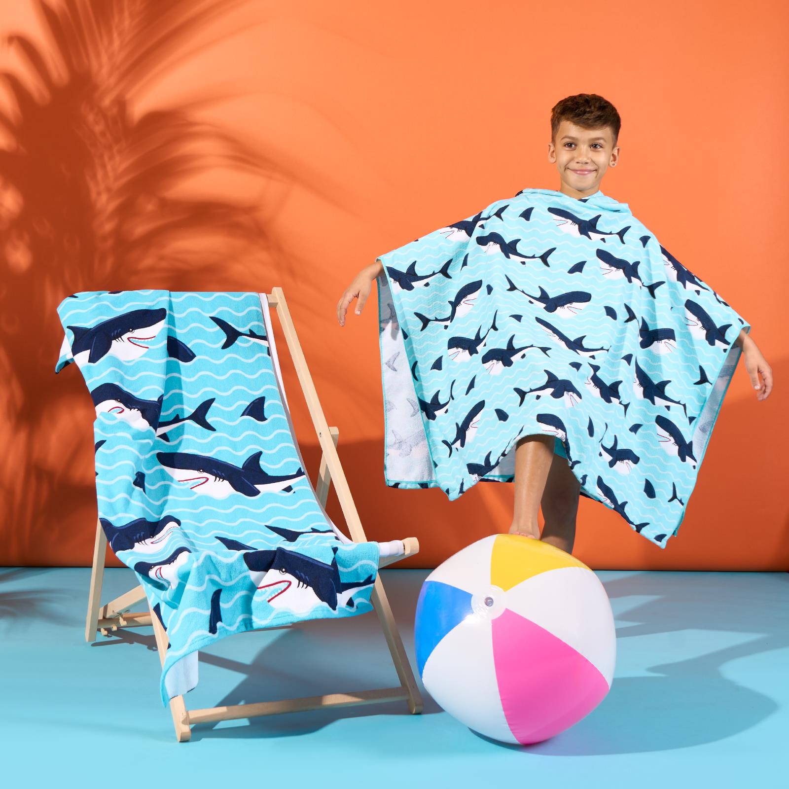 Kids Poncho Beach Towel Hooded Quick Dry Microfibre Holiday Swimming Absorbent - Picture 82 of 139