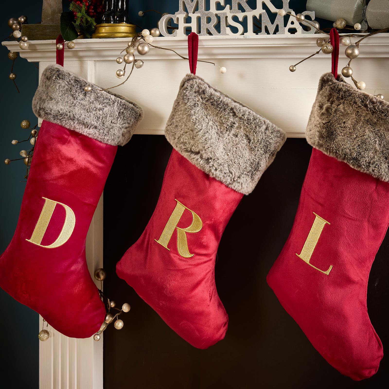 OHS Christmas Alphabet Stocking Sack Set Festive Xmas Santa Gift Bag