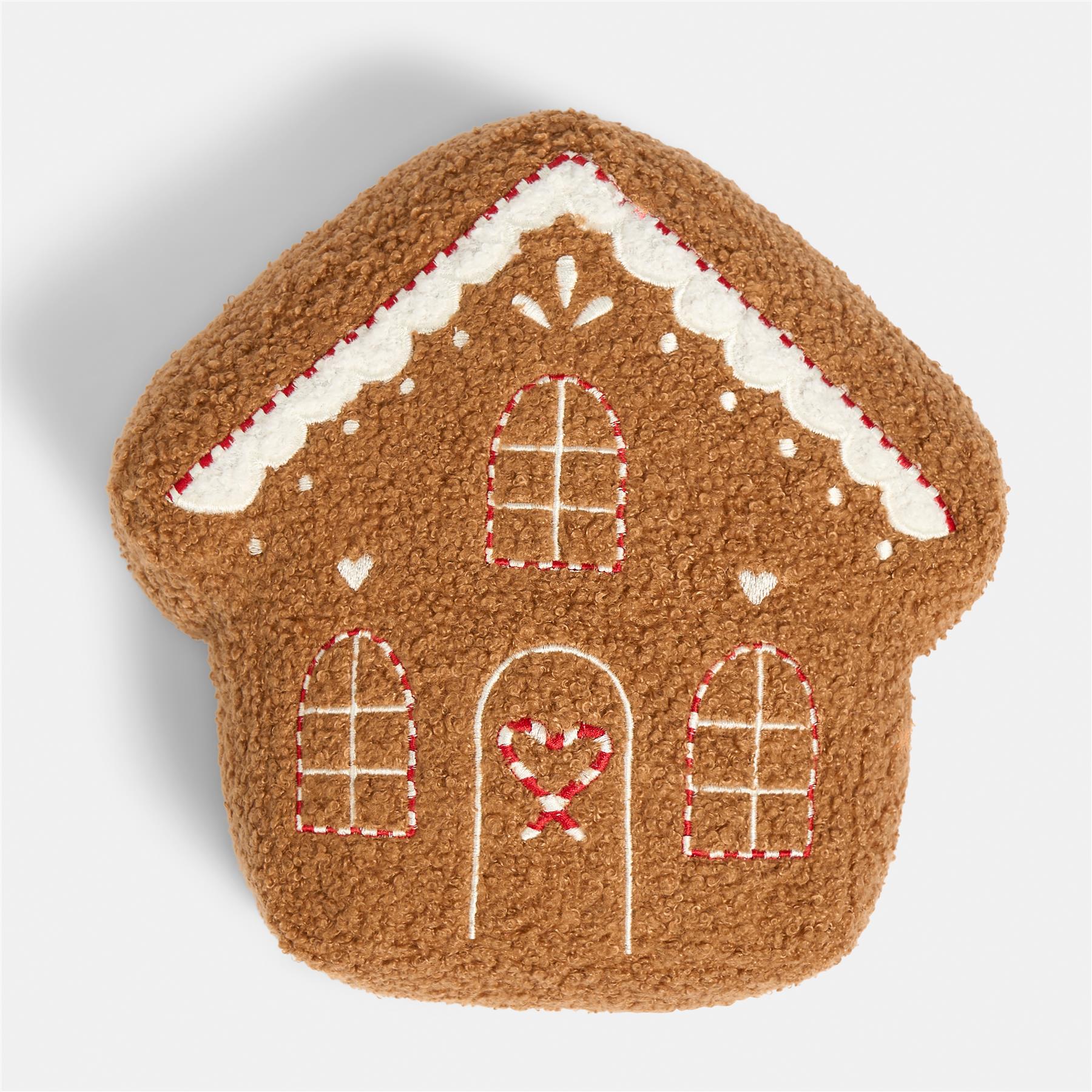 OHS Gingerbread House Cushion Xmas Festive Decor Novelty Scatter Pillow, Brown