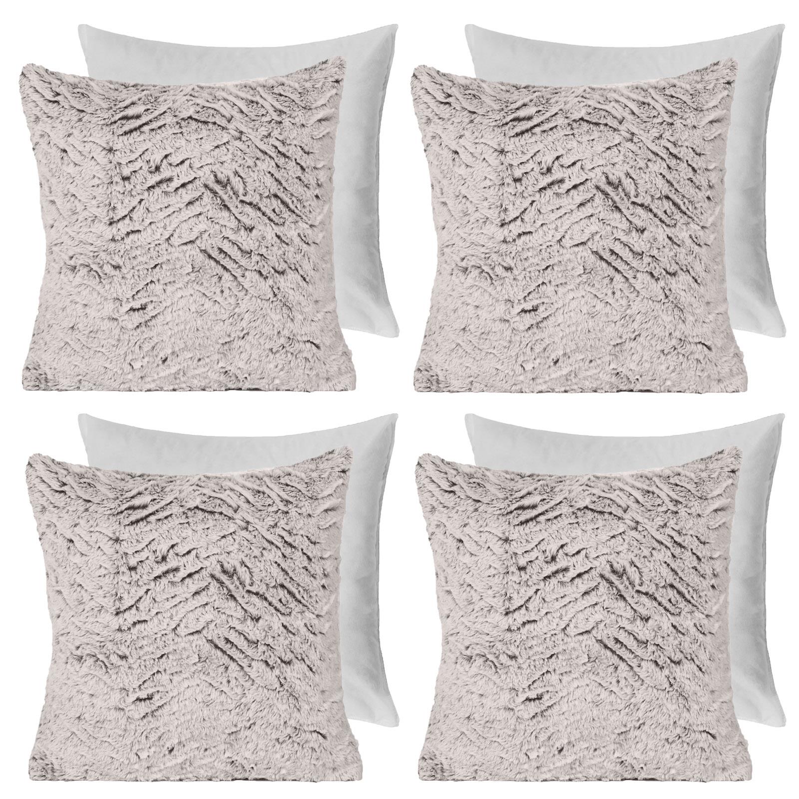 Cushion Covers Faux Fur Fleece Pack of 2/4 Filled Case Pad Two Tone Home Decor