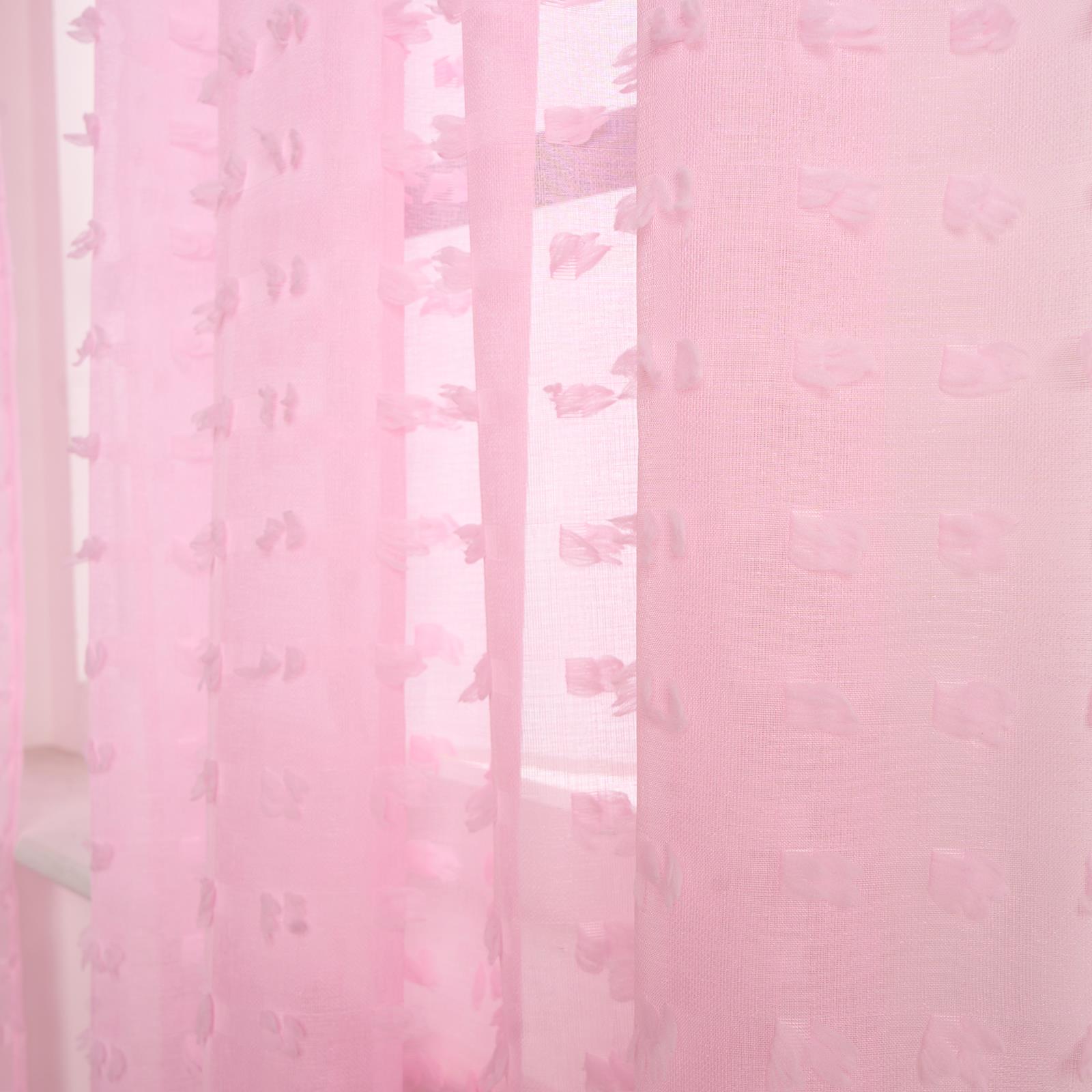 OHS Pompom Tufted Voile Net Curtains Pair 2 Window Panels Slot Top Set 55