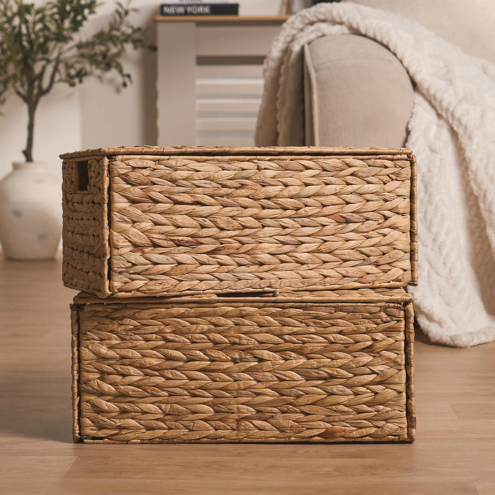 Natural Storage Cube Folding Rope Organiser Woven Wicker Hamper Strong Eco Box - Picture 11 of 20