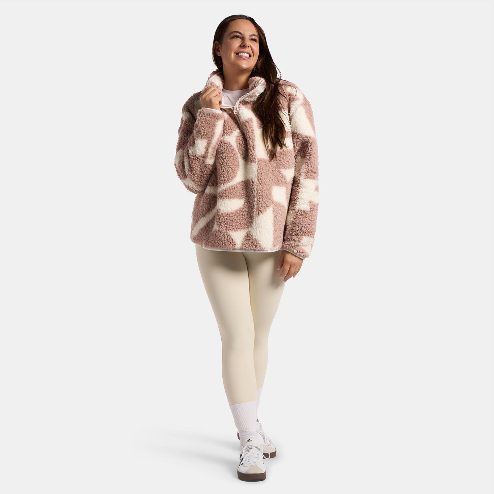 OHS Half Zip Hoodie Geometric Print Teddy Fleece Jumper Pullover Sweatshirt