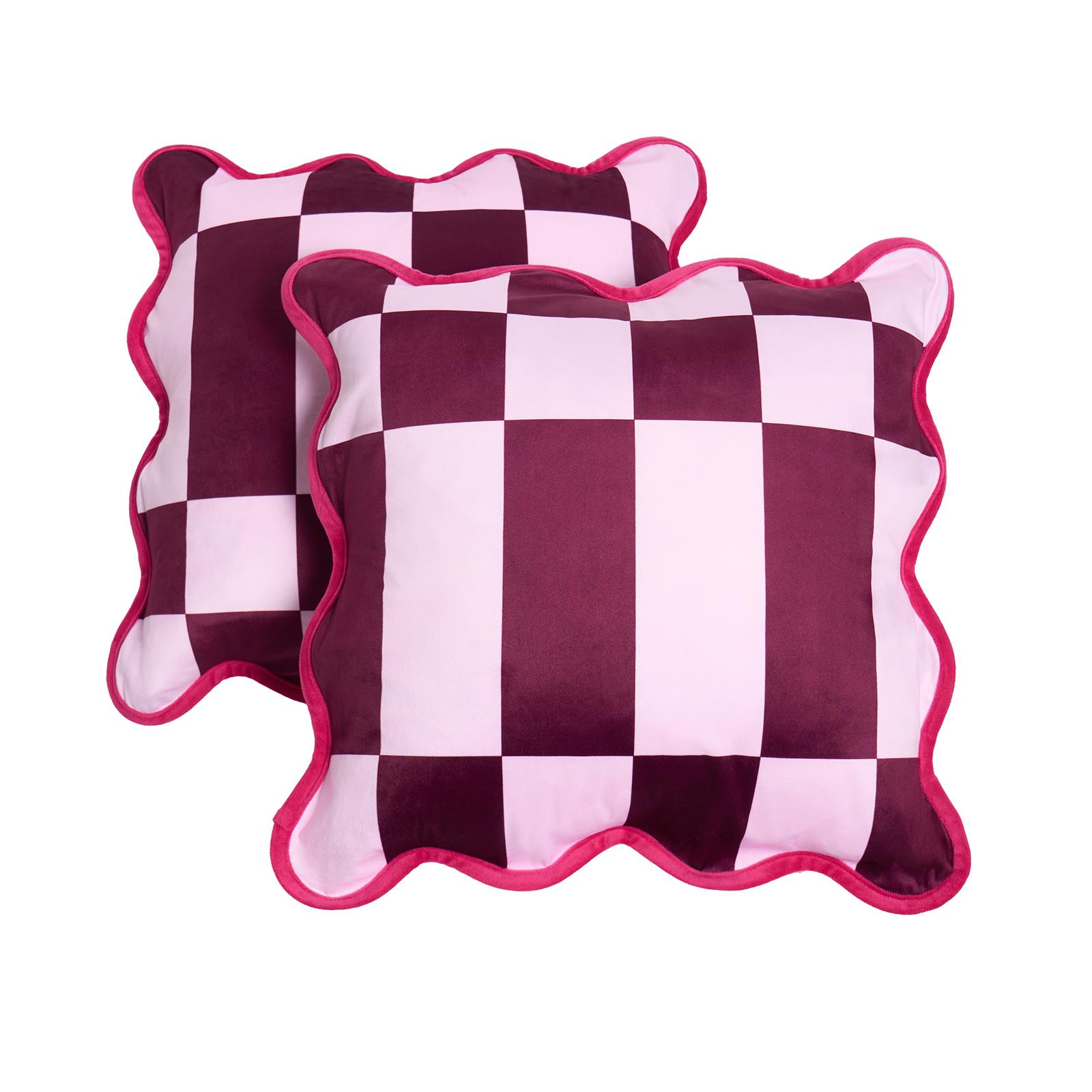 OHS Checkerboard Cushion Covers Scallop Edge Matte Velvet Square Pillowcases