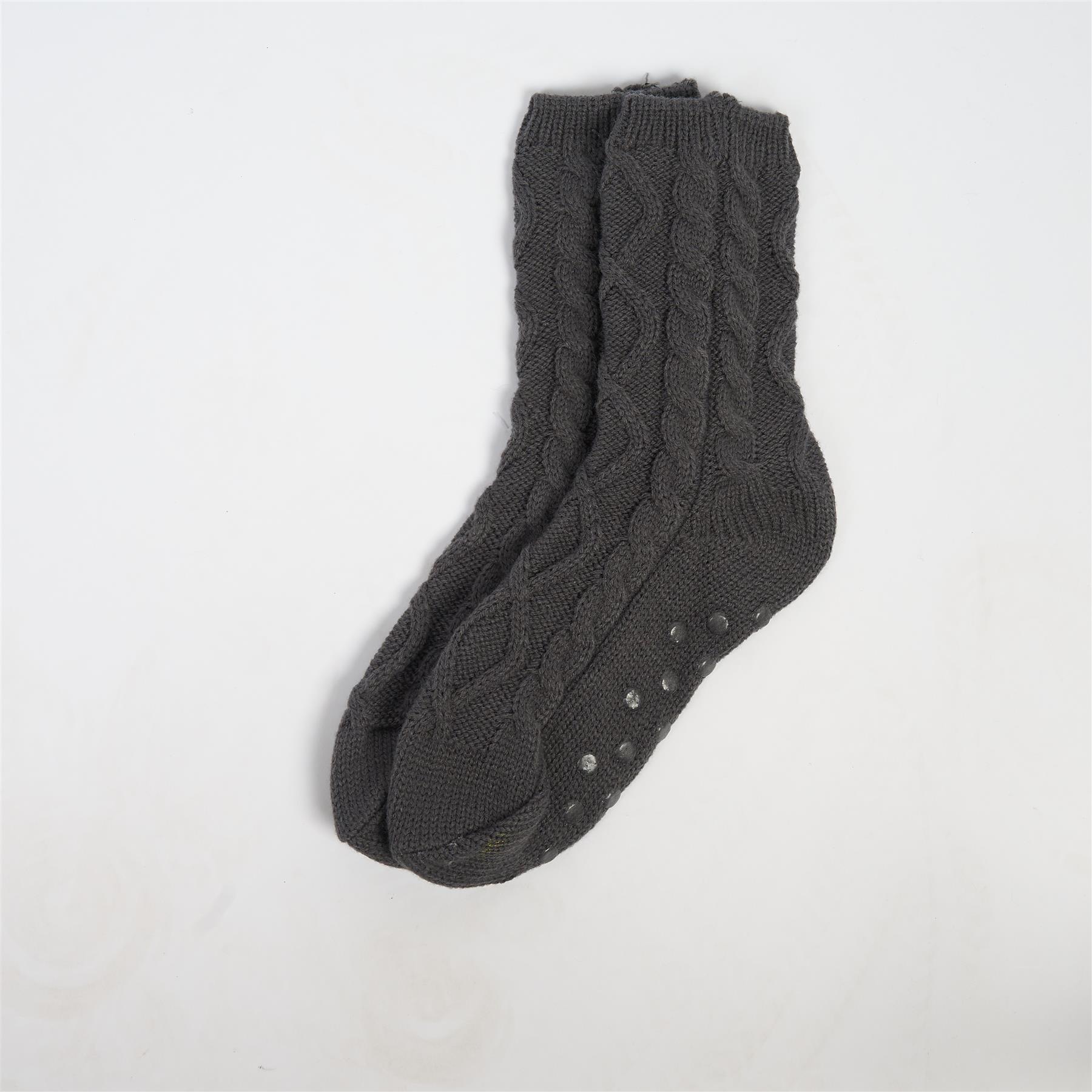 OHS Cable Knit Socks Womens Non Slip Warm Indoor Lounge Sock Slipper