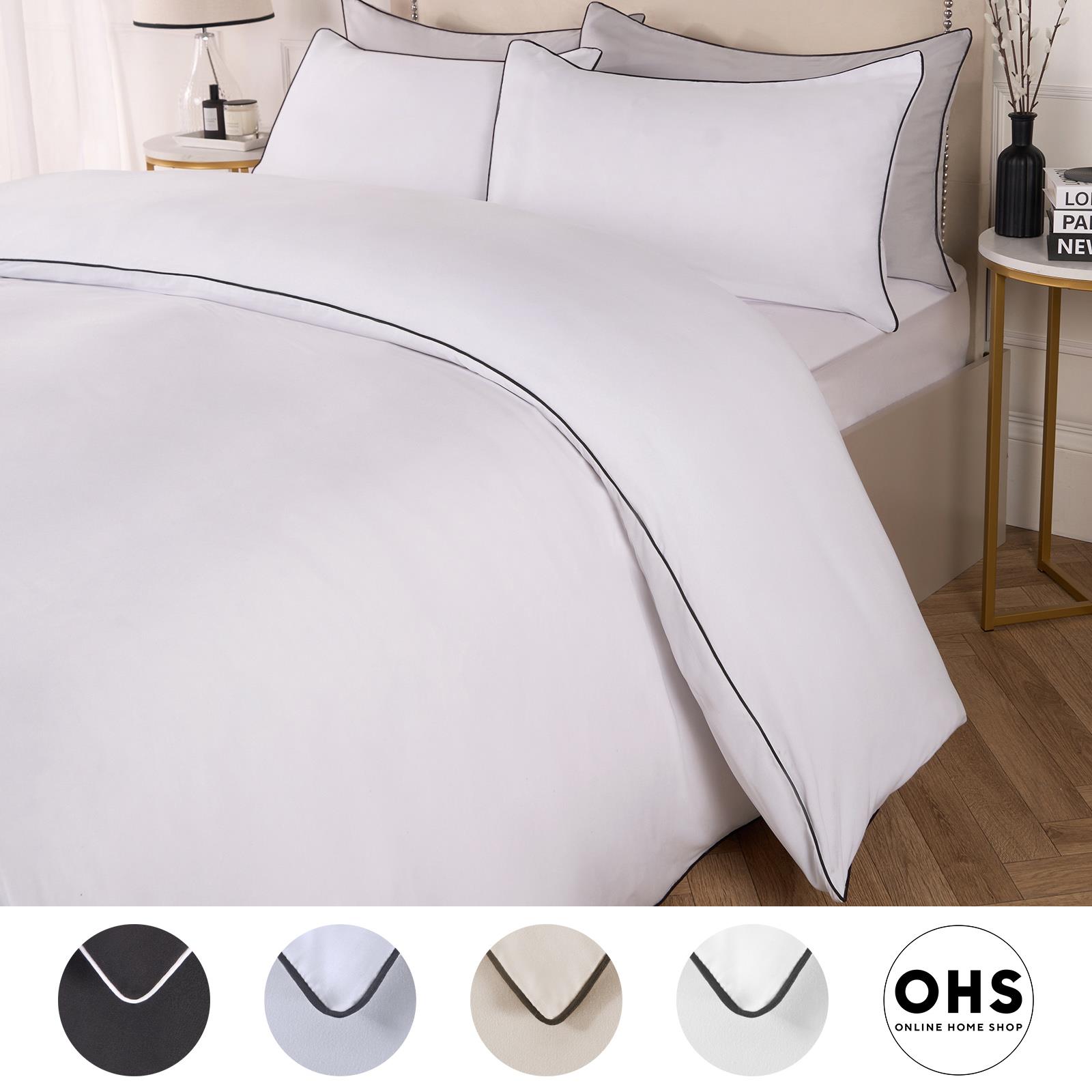 OHS Piped Edge Duvet Cover Set Soft Quilt Pillowcase Bedding Double King Size