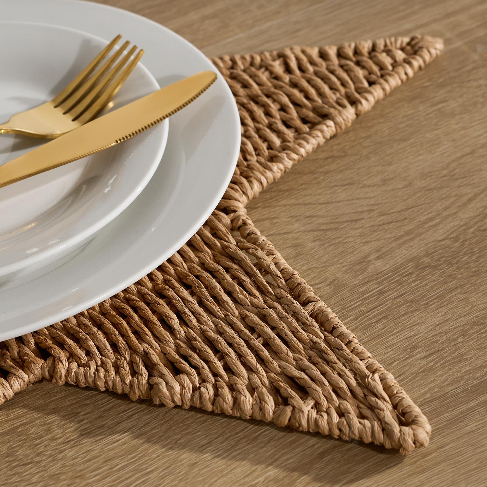 OHS Xmas Star Placemat Set Table Mats Festive Home Decor Natural Paper Rope