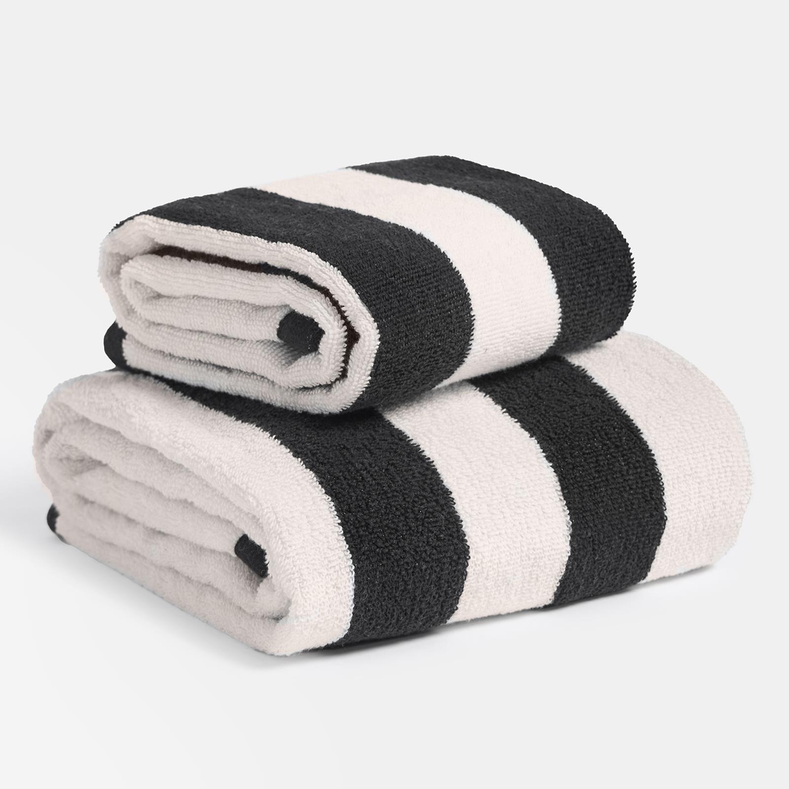 OHS Stripe 100% Cotton Bath Hand Towel Hotel Luxury Shower Soft Absorbent