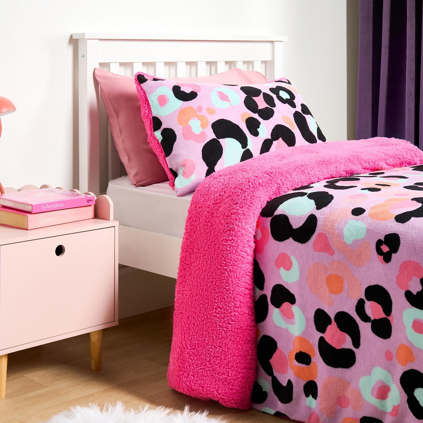 OHS Leopard Bedding Set Sherpa Fleece Reversible Duvet Cover with Pillowcase