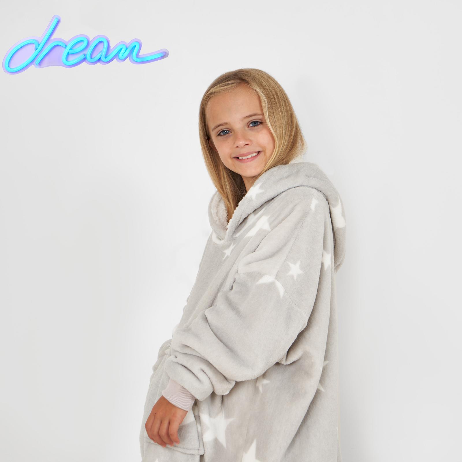 Kids Hoodie Blanket Oversized Sherpa Fleece Jumper Sweatshirt Soft Warm Throw - Picture 147 of 169