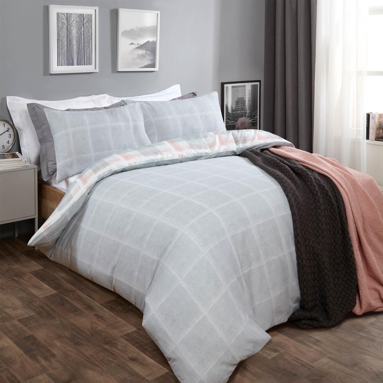 Dreamscene Denim Check Duvet Cover with Pillowcase Tartan Bedding Set