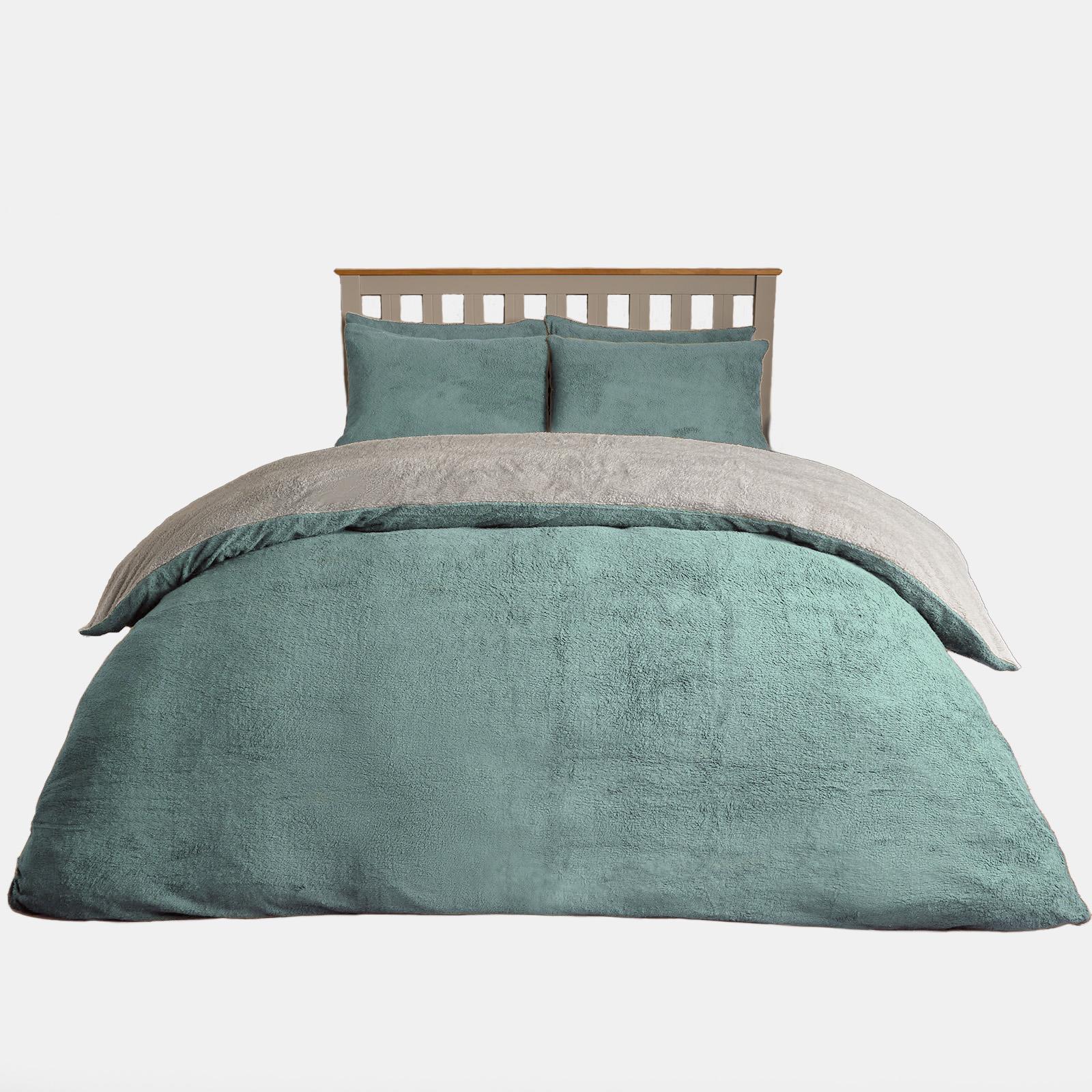 OHS Reversible Teddy Fleece Duvet Cover with Pillowcase Bedding Set Grey