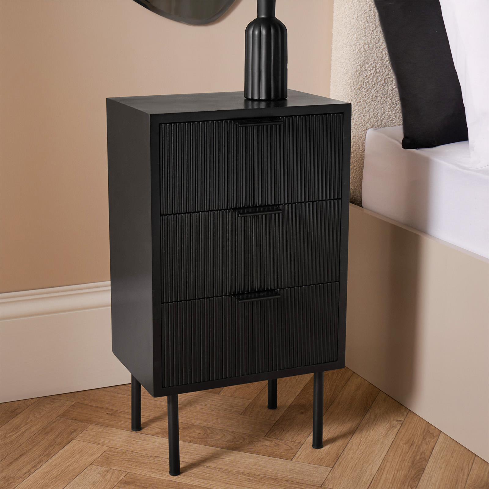 Ribbed Bedside Table Modern Bedroom 3/4 Draw Office Nightstand Living Room Unit - Picture 3 of 71