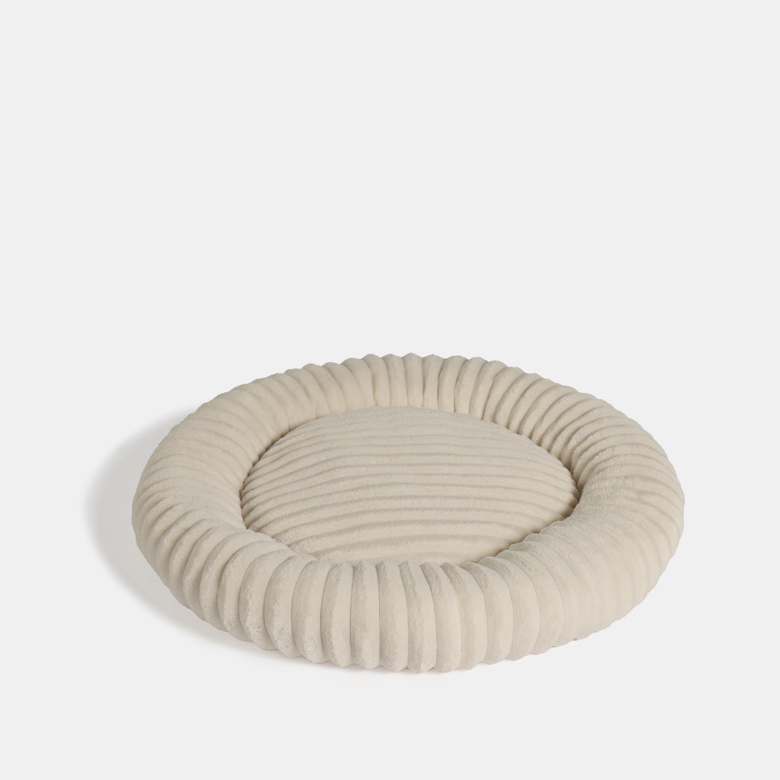 OHS Ribbed Pet Bed Soft Fleece Round Calming Anti Anxiety Cushion for Dog Cat