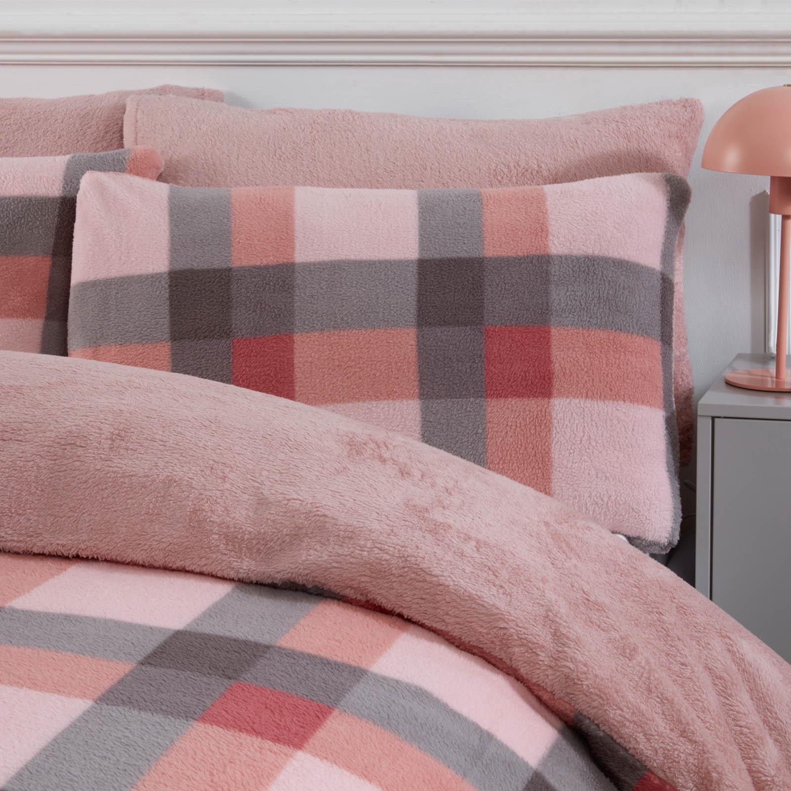 Dreamscene Check Teddy Fleece Duvet Cover with Pillowcase Thermal Bedding Set UK