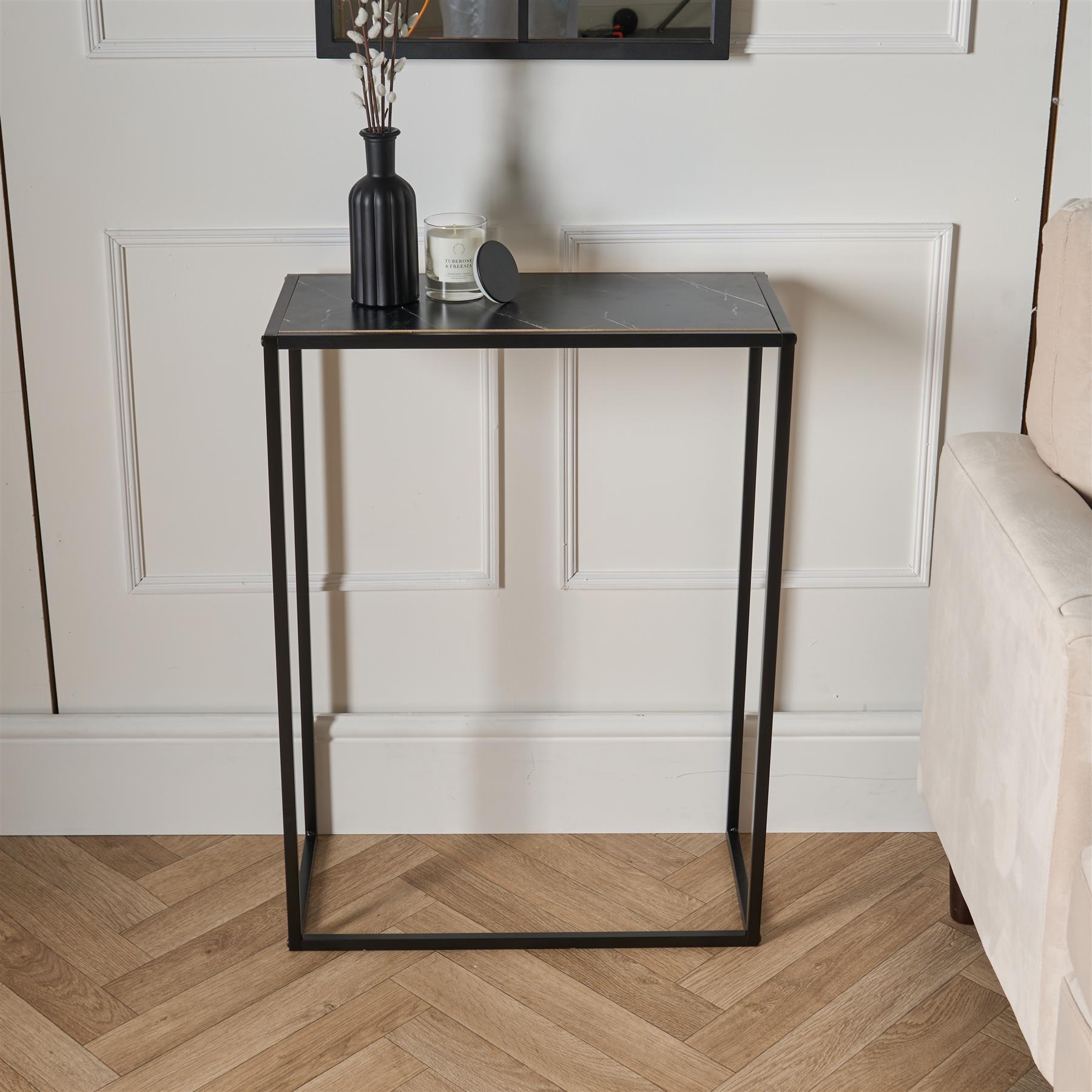 OHS Marble End Table Modern Console Bedroom Side Nightstand Metal Frame