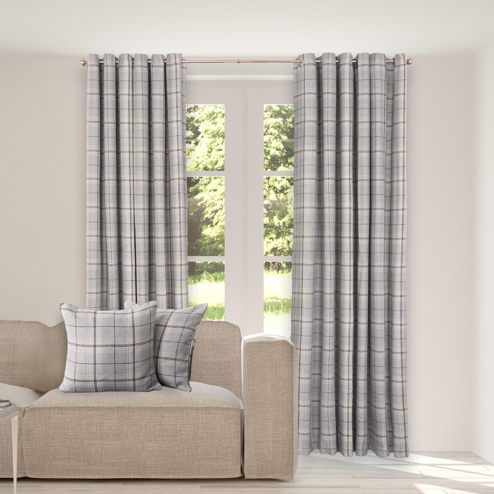 OHS Check Eyelet Curtains Pair Thermal Ring Top Textured Woven Ready Made