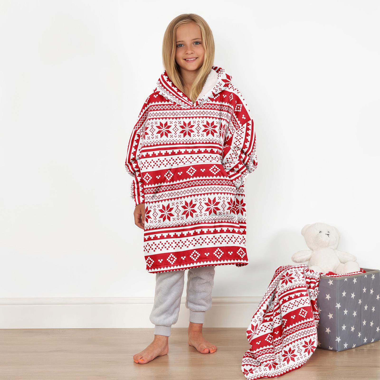 Kids Hoodie Blanket Oversized Sherpa Fleece Jumper Sweatshirt Soft Warm Throw - Picture 137 of 169
