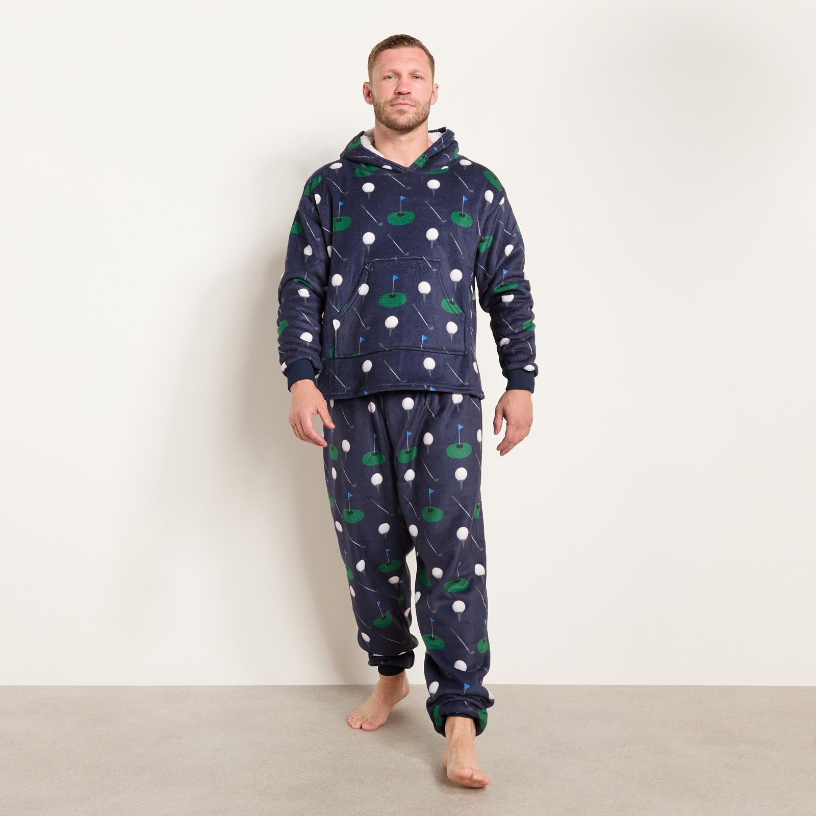OHS Mens Printed Loungewear Set Winter Sherpa Nightwear 2-Piece Hoodie Jogger
