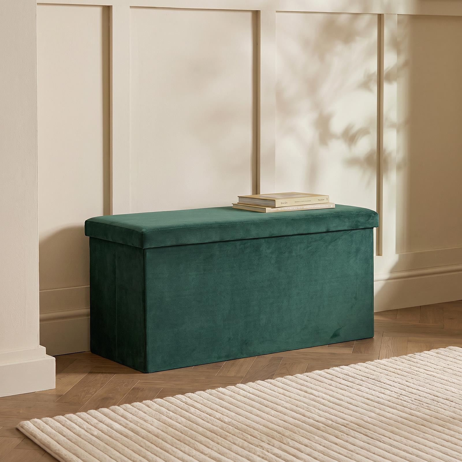 OHS Folding Ottoman Storage Box Footstool Tub Space Saving Velvet Seat